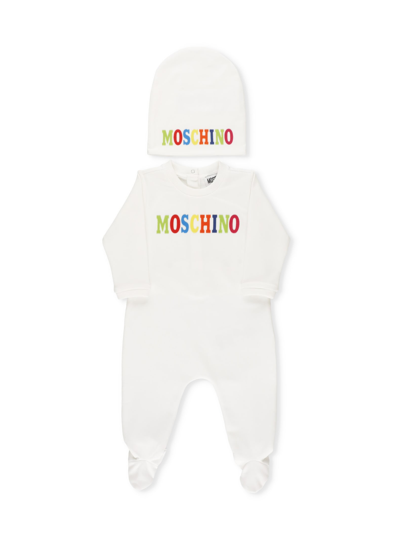 Moschino Baby Romper And Hat Set With Logo