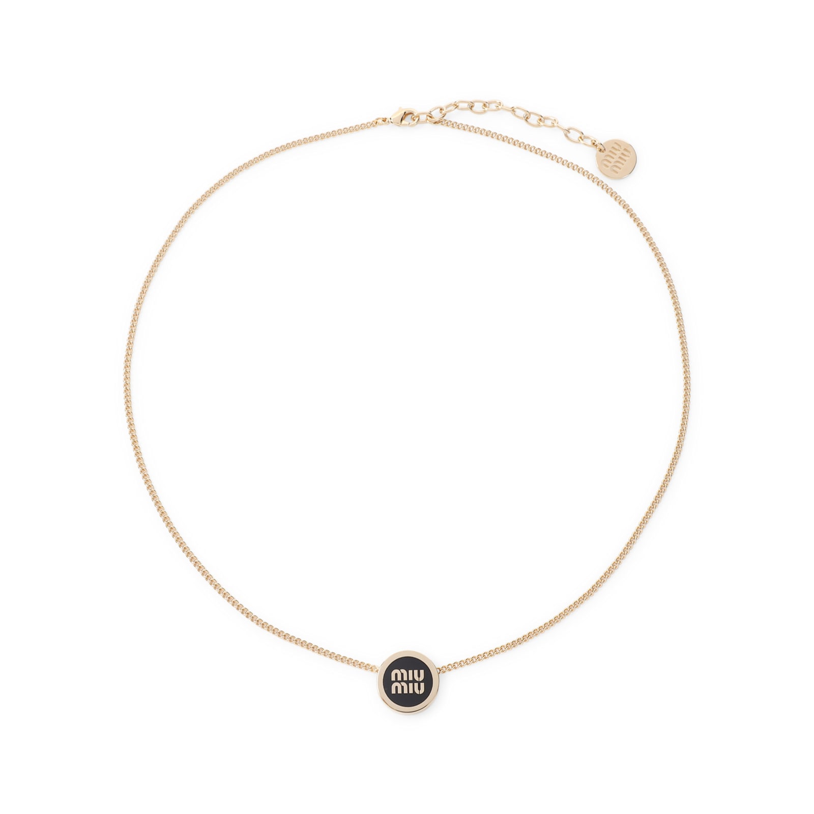 Miu Miu Adjustable Chain Necklace With Pendant Detail In Black