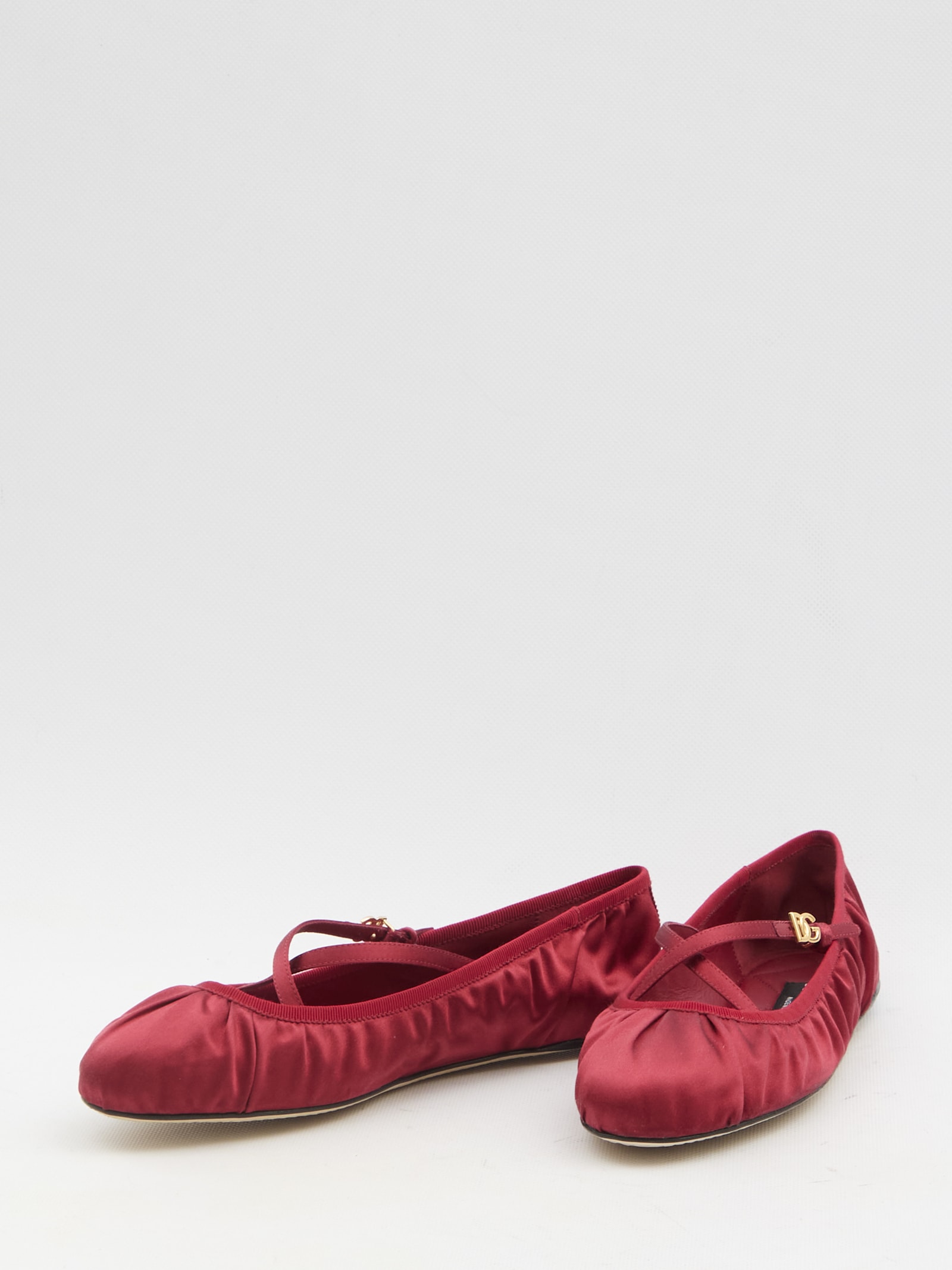 Dolce & Gabbana Ballerinas Satin Leather Sole In Rubino/rubino