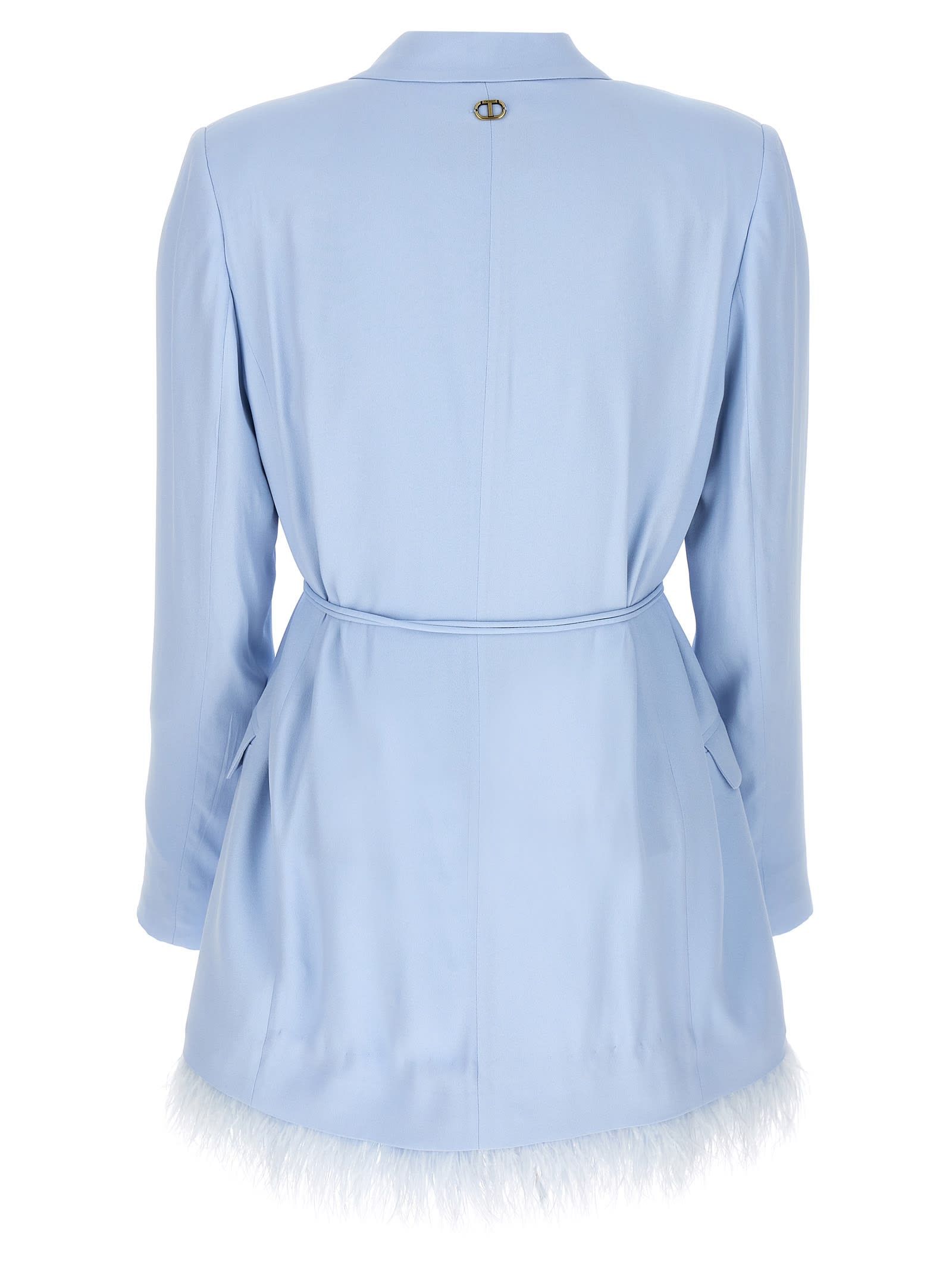 Shop Twinset Feather Blazer Dress In Light Blue