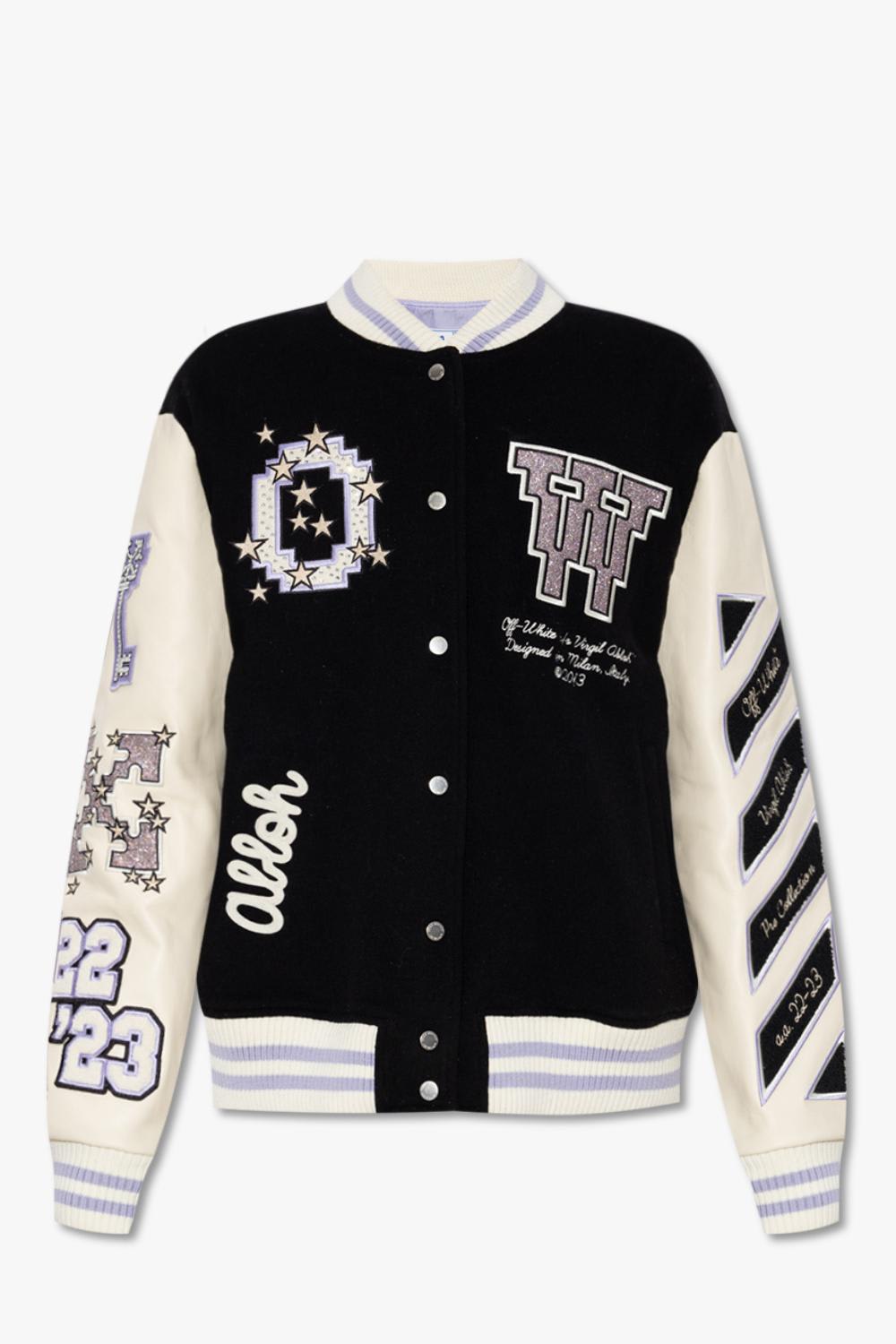 Off-White Patch Embellished Varsity Bomber Jacket