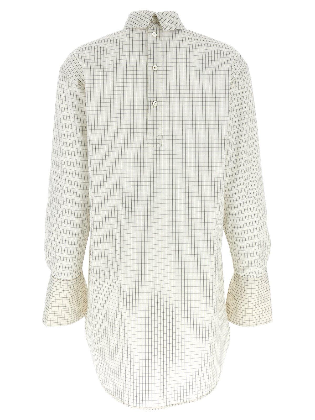 Dries Van Noten Back Buttoned Checkered Shirt With High Collar In White