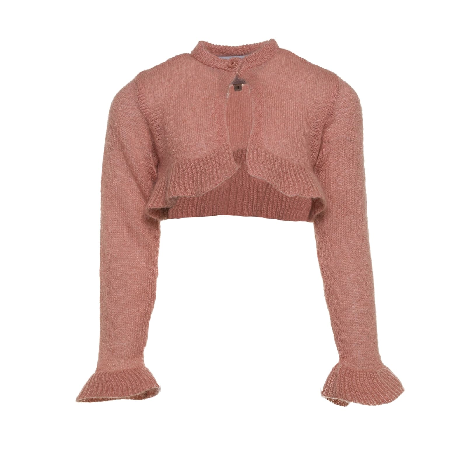 Simonetta Kids' Cropped Cardigan With Ruffles In Pink