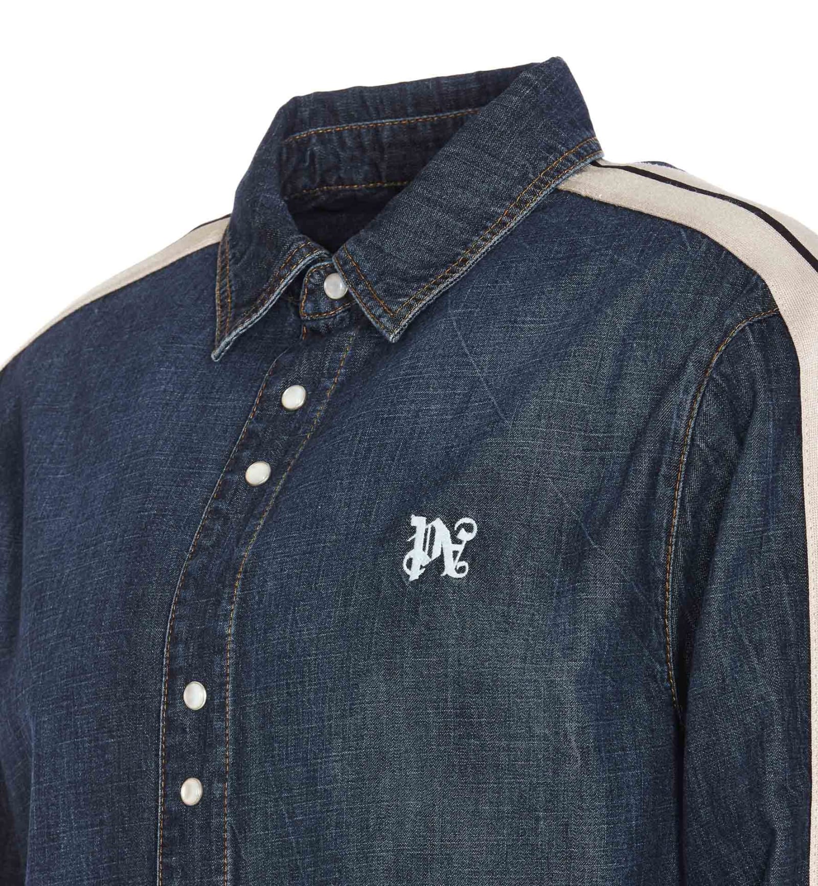 Shop Palm Angels Monogram Denim Track Jacket In Blue Off