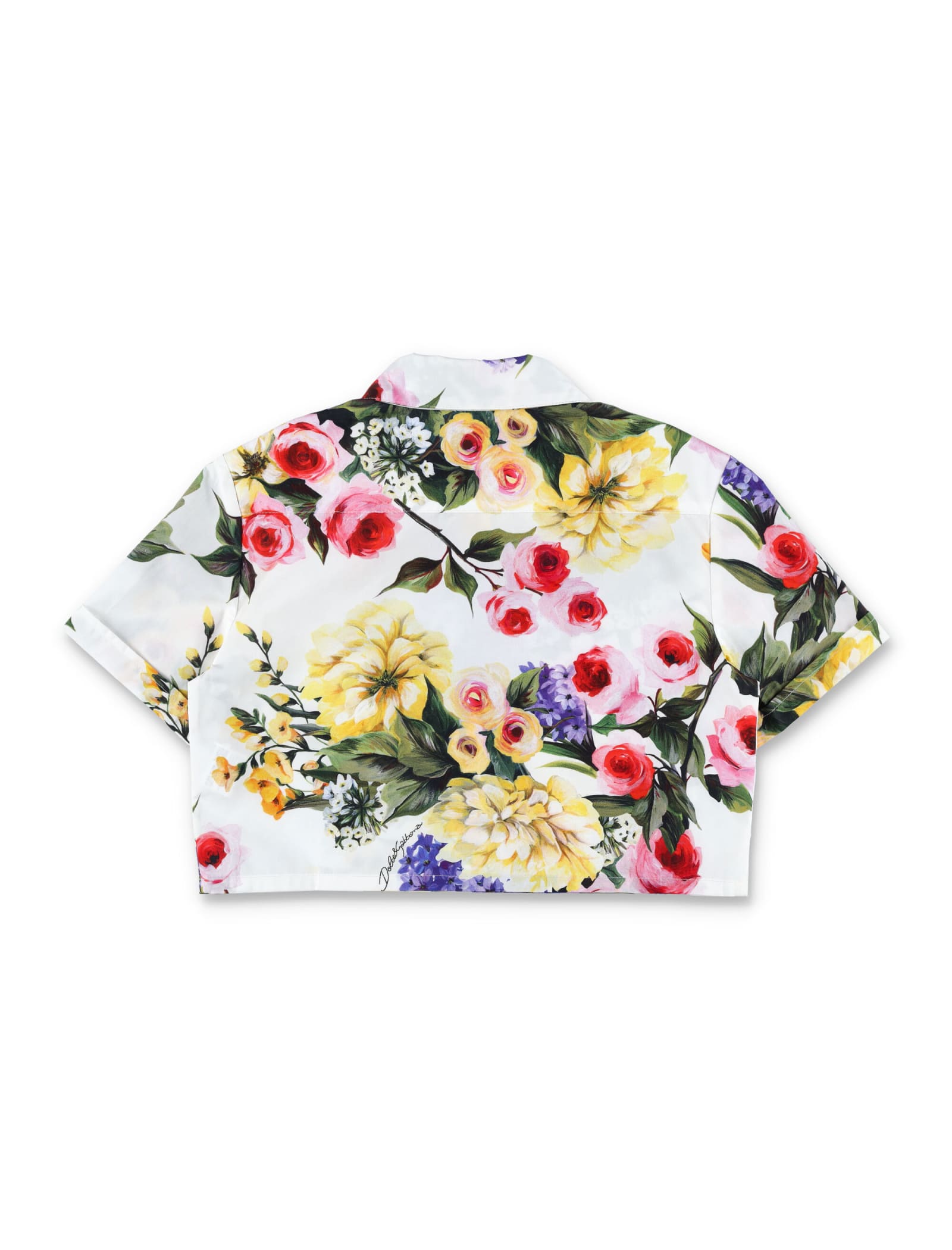 Shop Dolce & Gabbana Garden Print Poplin Crop Shirt In Multicolor