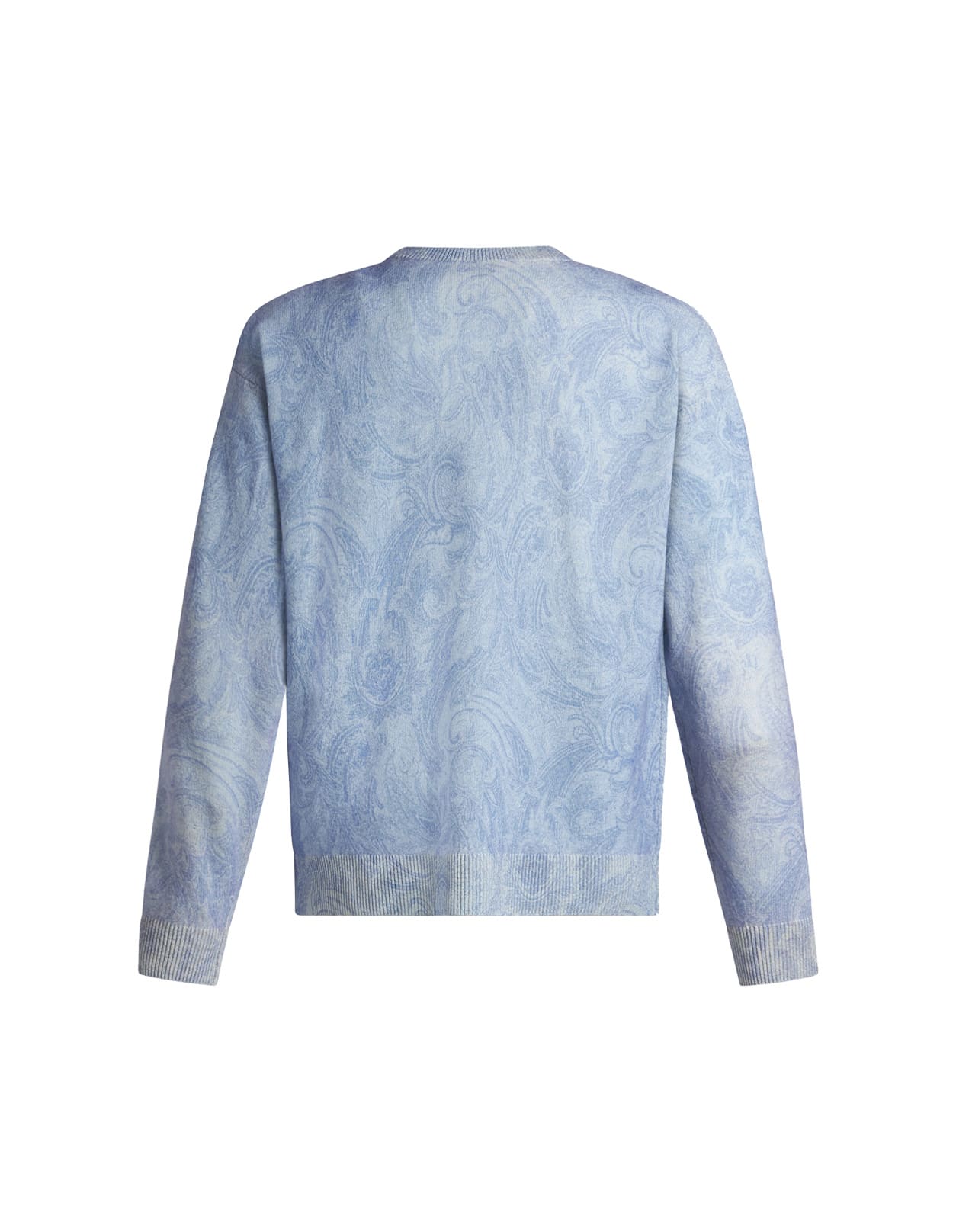 Shop Etro Light Blue Pullover With Inlaid Paisley Motif