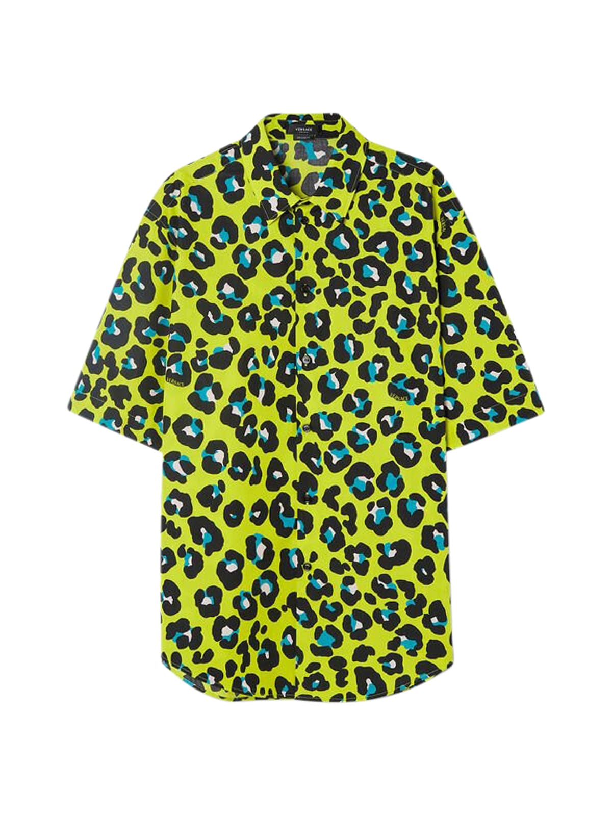 Versace Informal Shirt Tessuto Popeline Cotone Stampa Leopard Allover