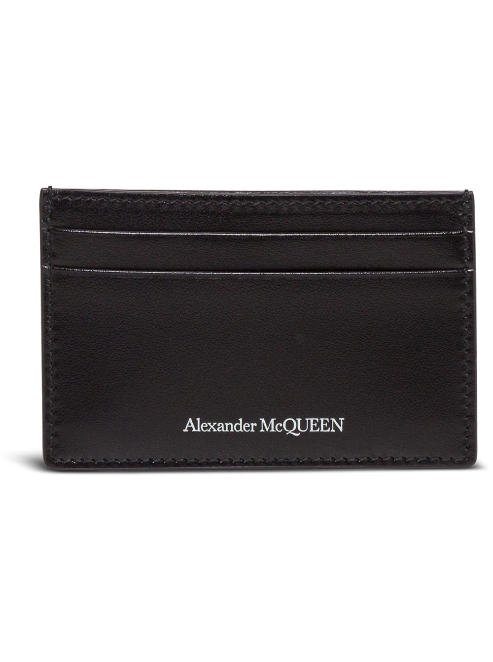 Alexander Mcqueen Mans Black Leather Cardholder With Logo Print