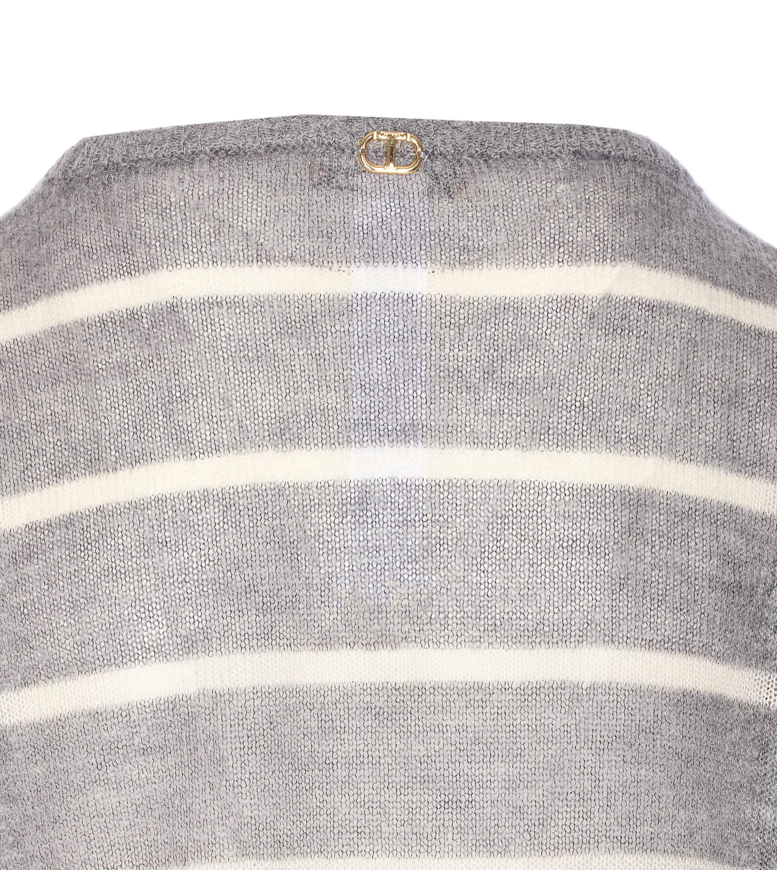 Twinset Grey Striped Sweater With Lace Floral Embellishment And Embroidered Detail In Gray