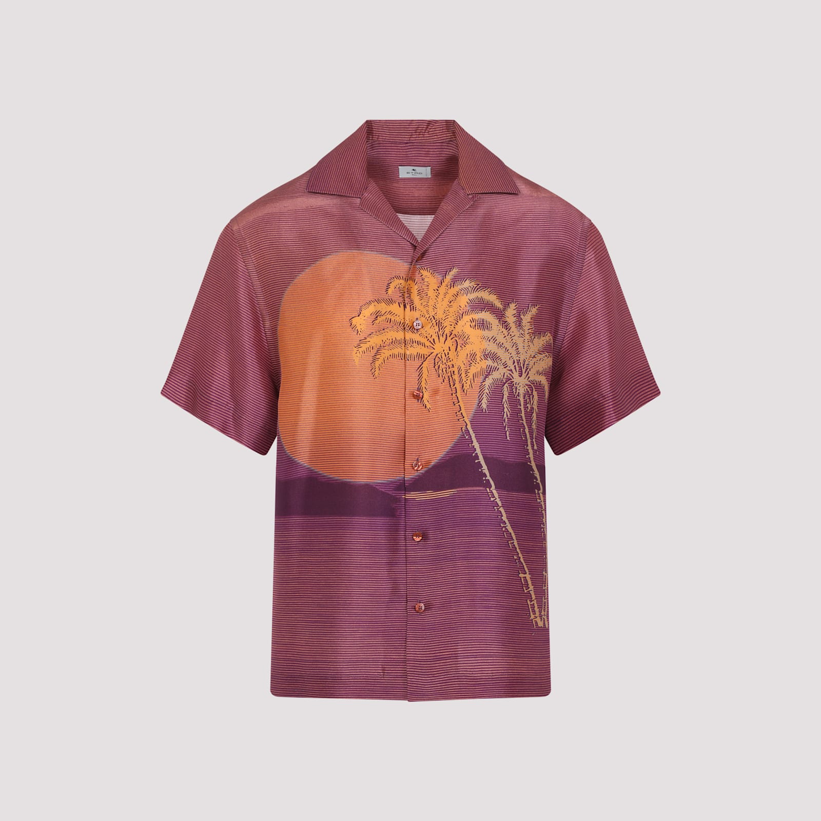 Etro Printed Short-sleeved Bowling Shirt In Print On Orange Base