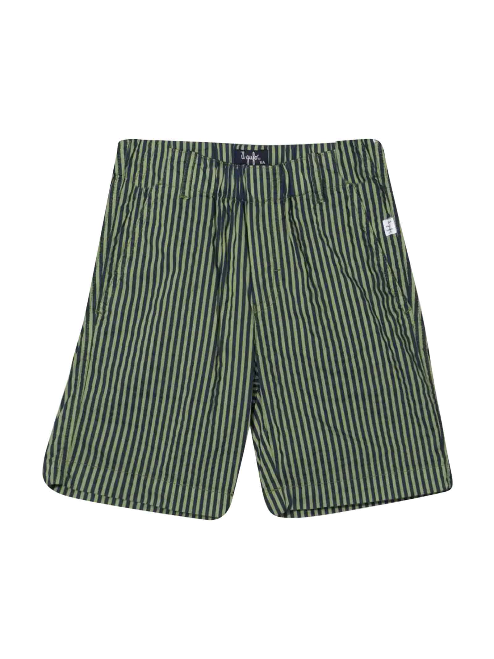 Il Gufo Green Newborn Striped Shorts