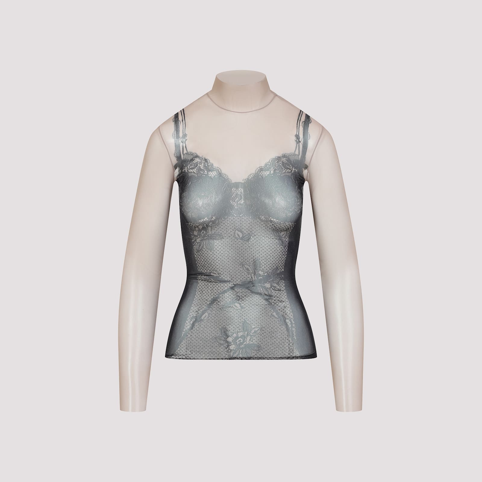 Shop Balenciaga Trompe Oeil Lingerie Top In Black Light Beige