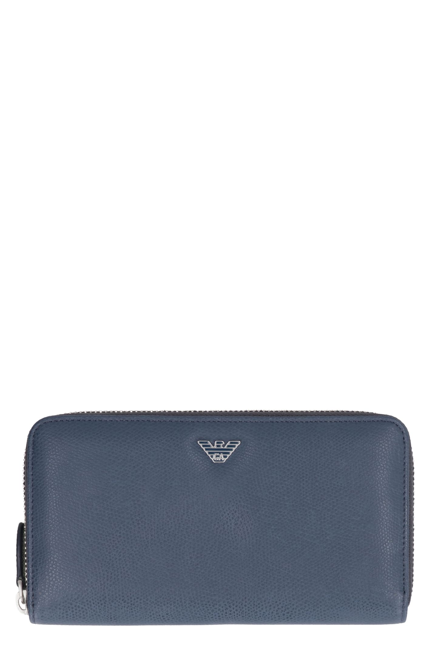 Emporio Armani Leather Zip Around Wallet In Blue