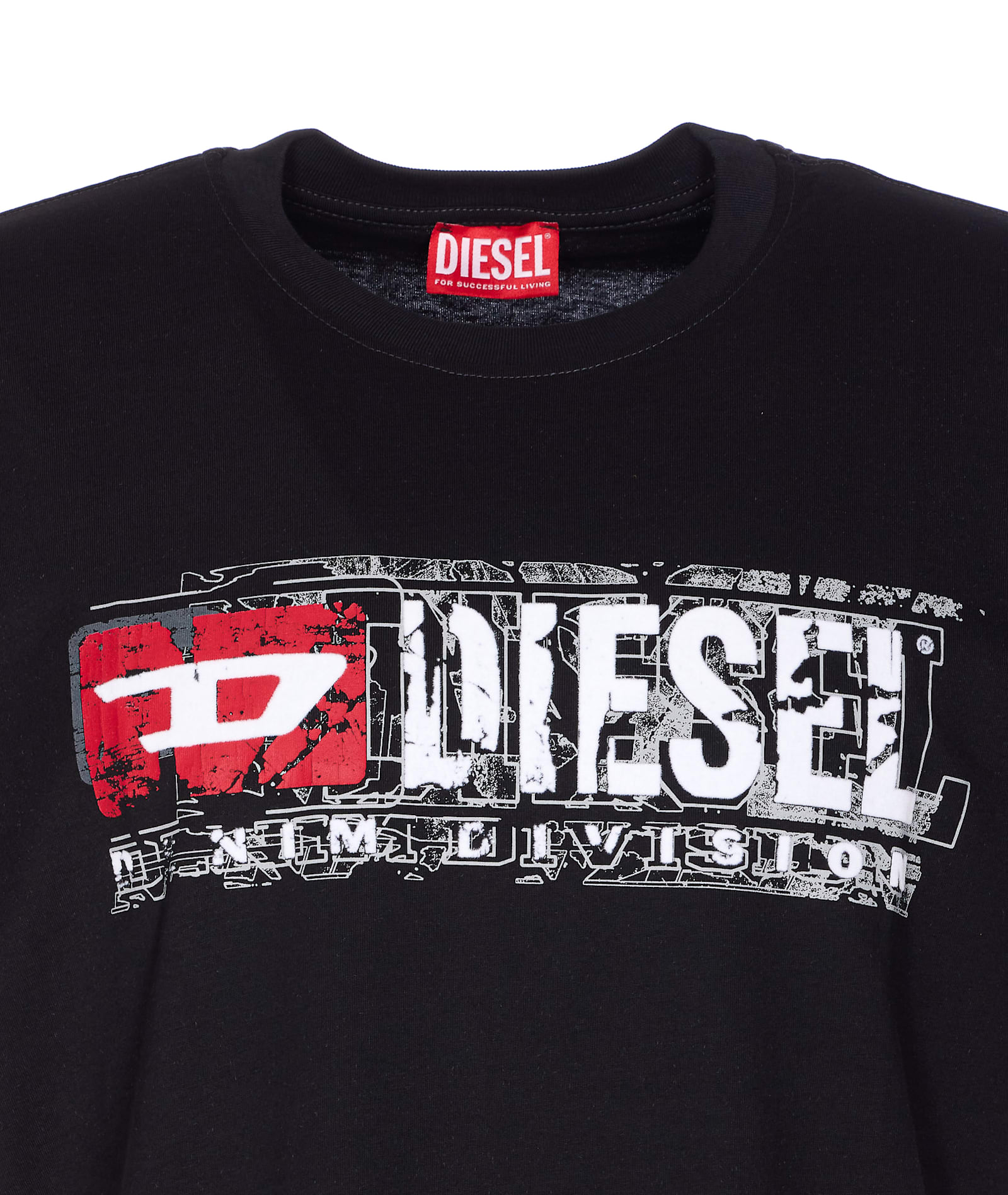 Diesel Men Crew-neck T-shirt With Print In Black