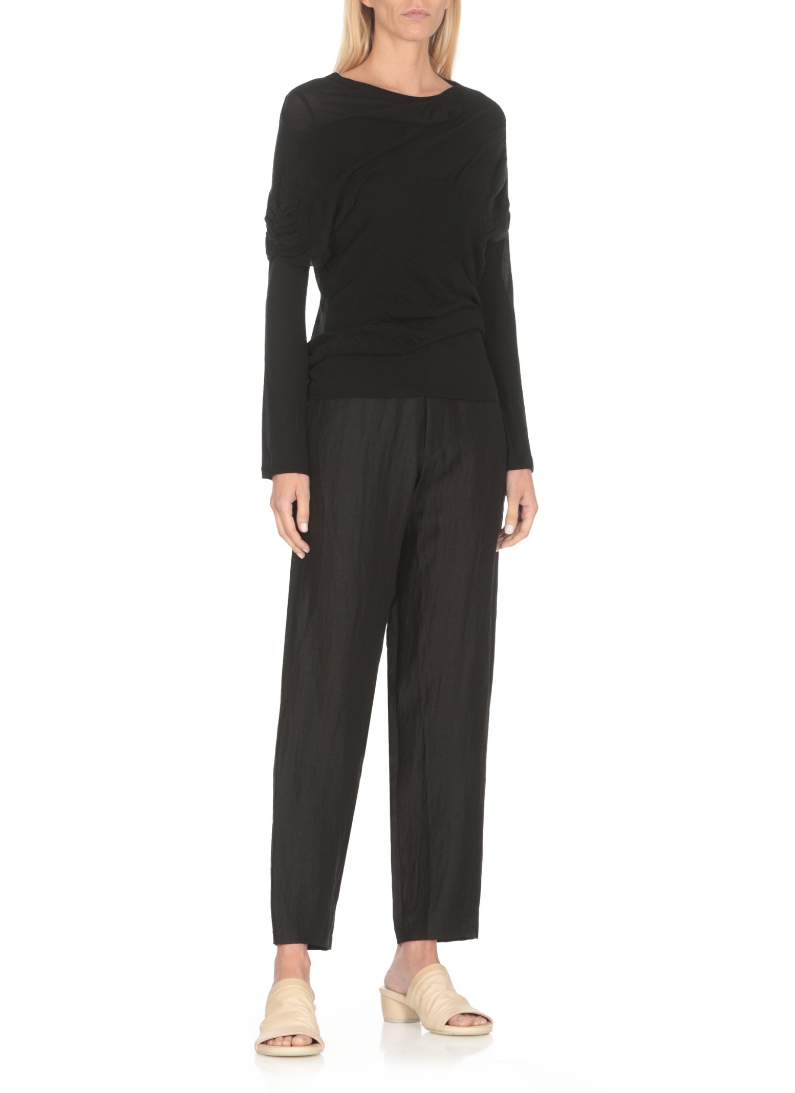 Shop Yohji Yamamoto Ramie Blend Pants In Black