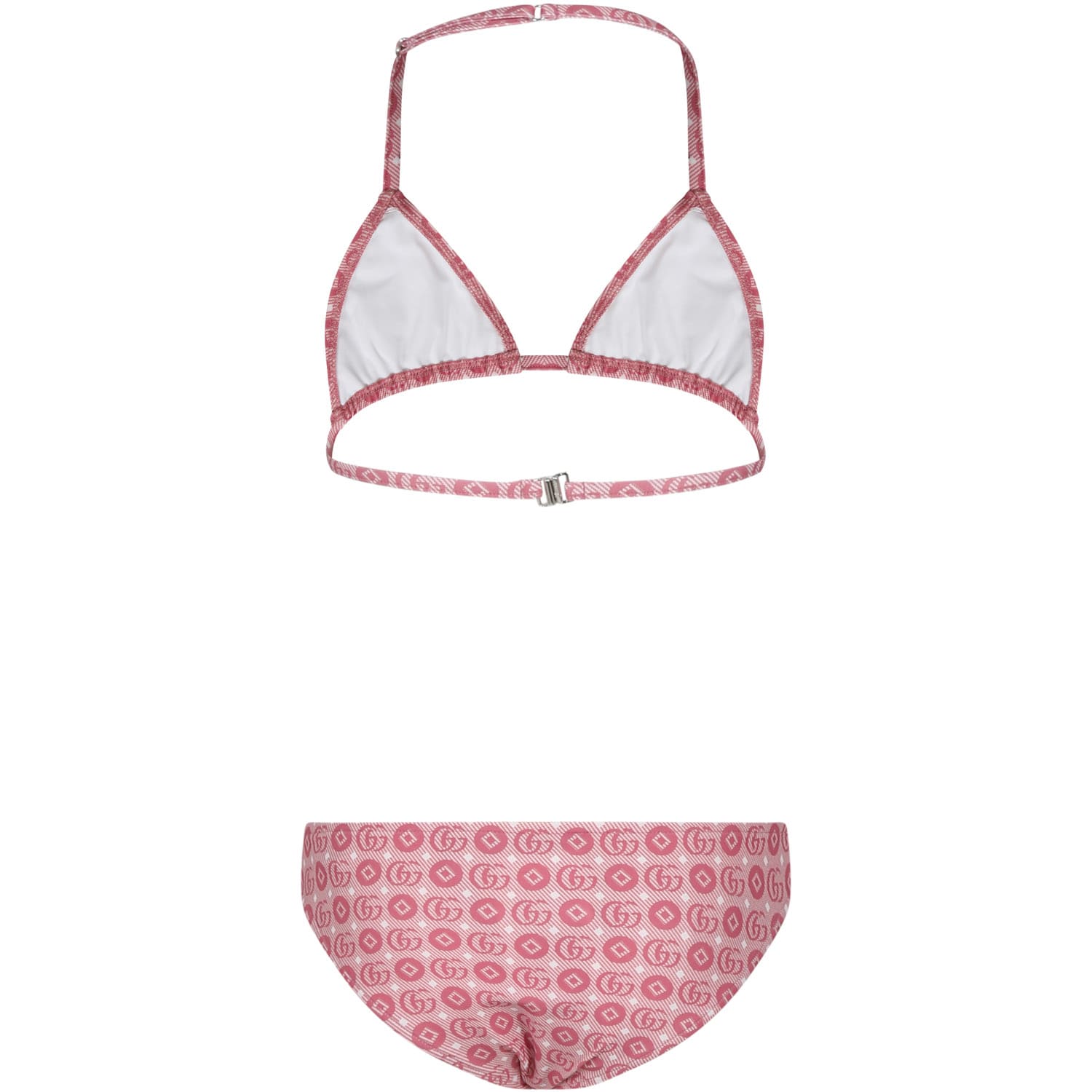 Shop Gucci Pink Bikini For Girl With A Double G Geometric Motif In Rosa