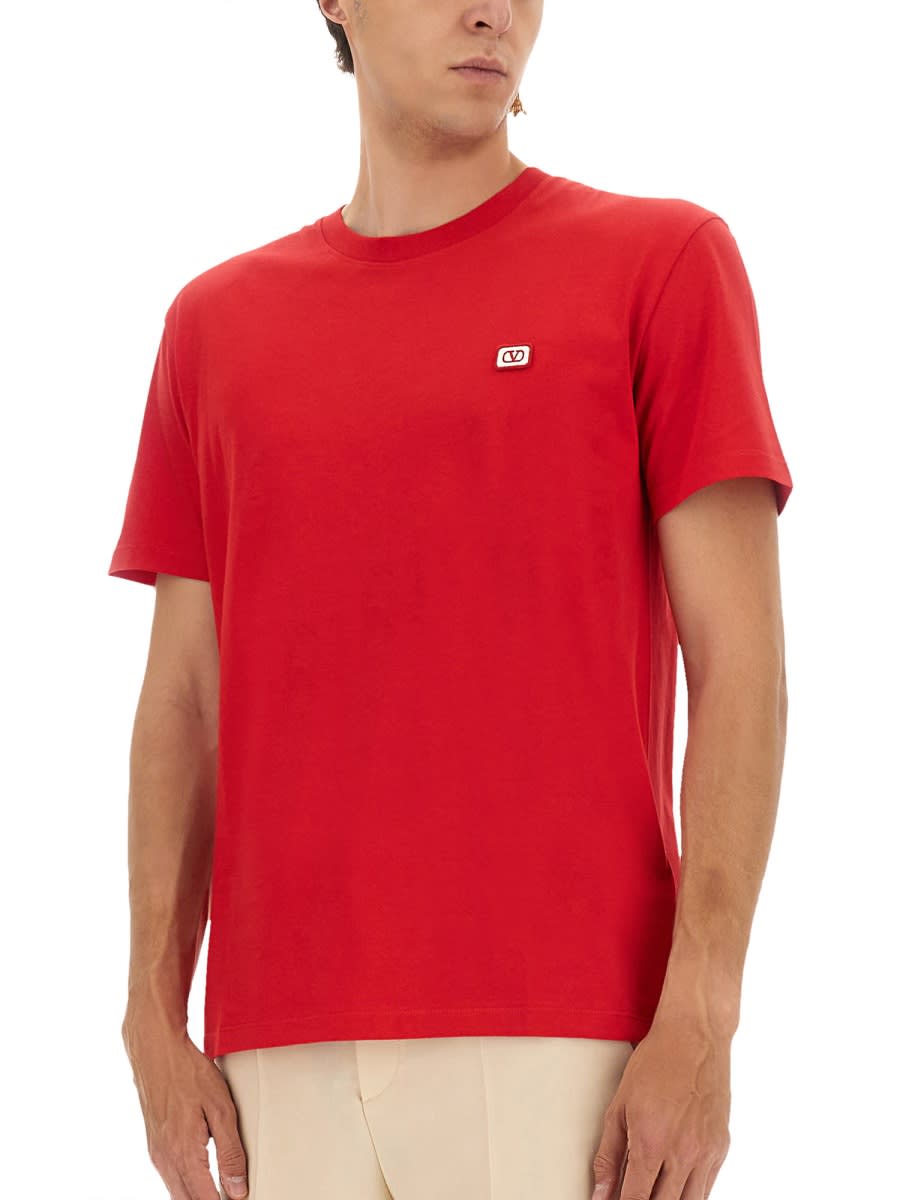 Valentino Cotton T-shirt With Vlogo Patch In Red