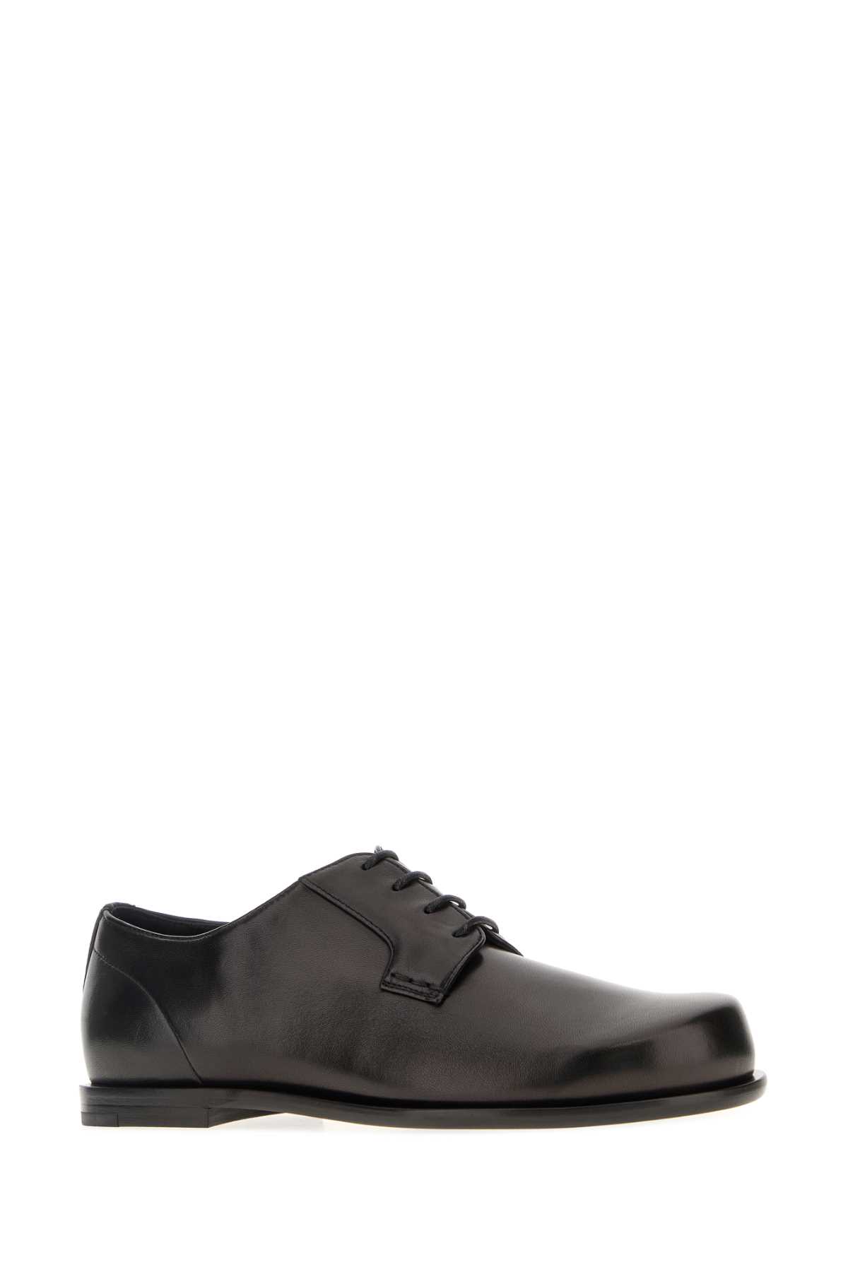 Fendi Leather Lace-up Shoes Squared Toe In Black