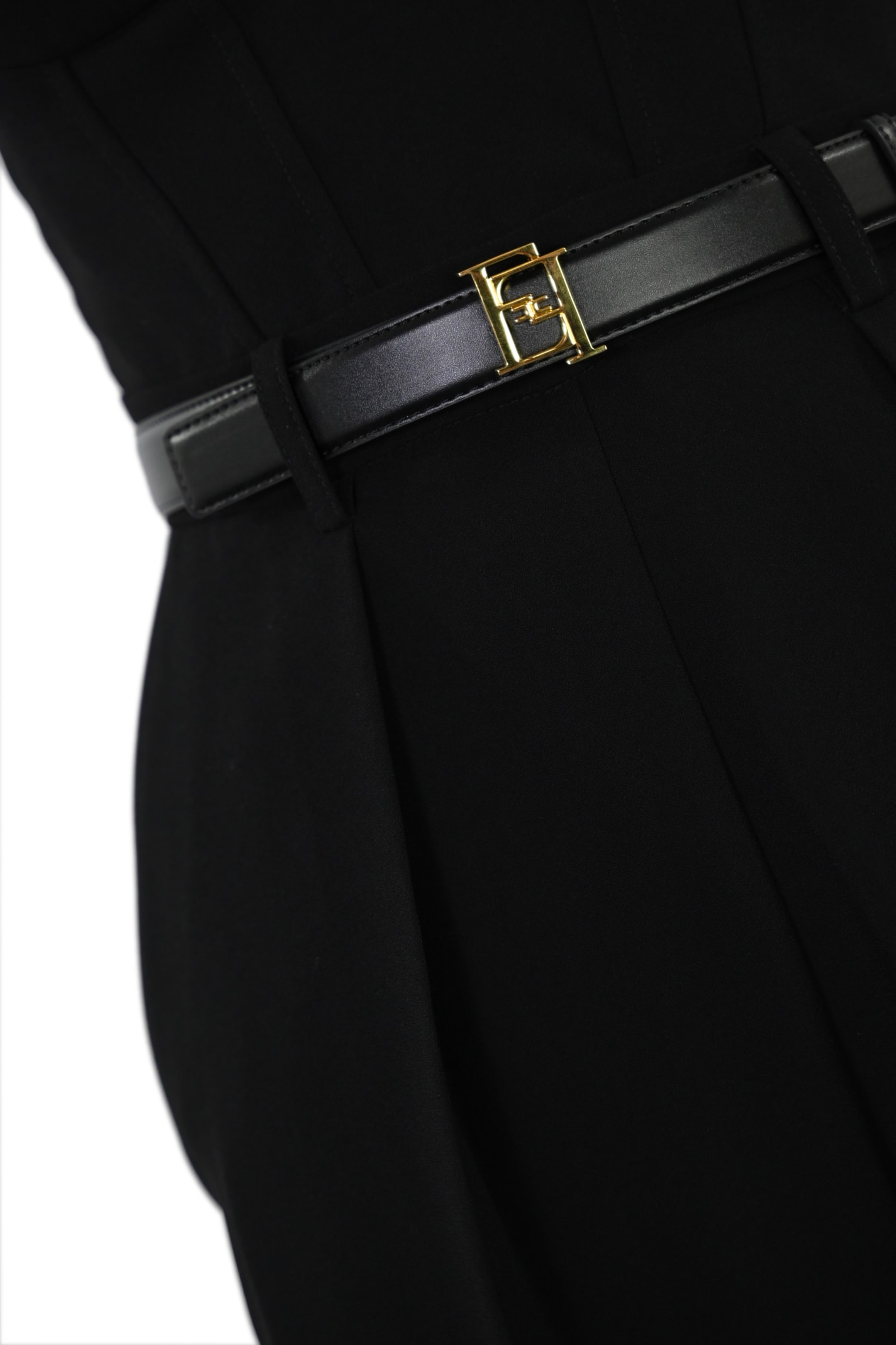 Shop Elisabetta Franchi Crepe Jumpsuit With Belt In Nero