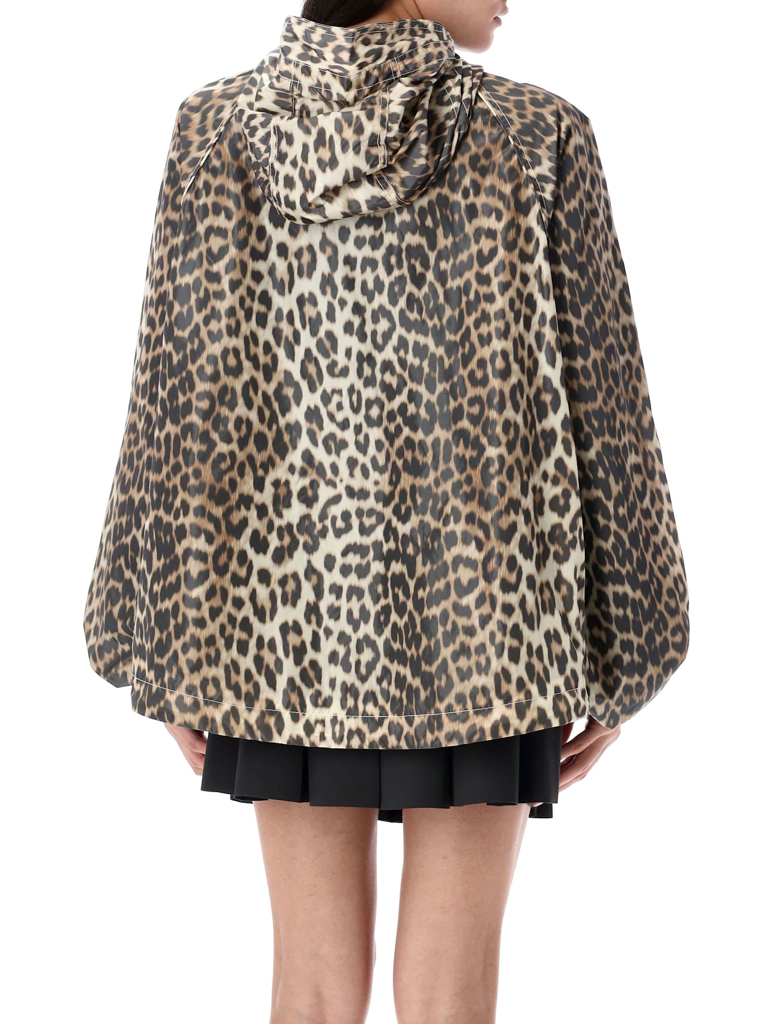 Ganni Leopard Print Nylon Jacket In Animal Print