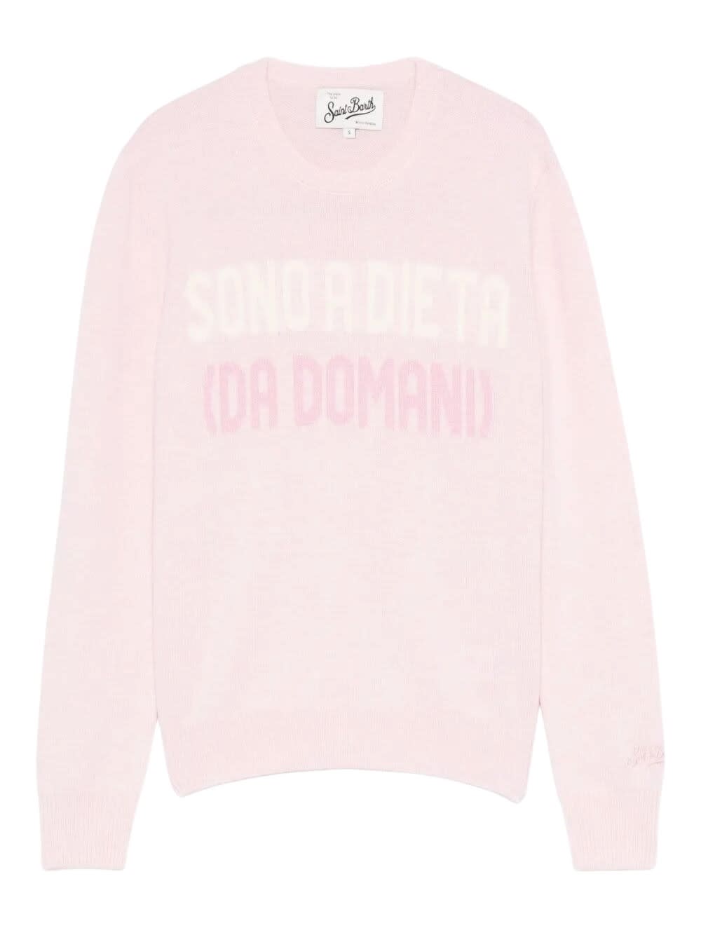 Mc2 Saint Barth Ribbed Knit Lettering Jumper In Pink
