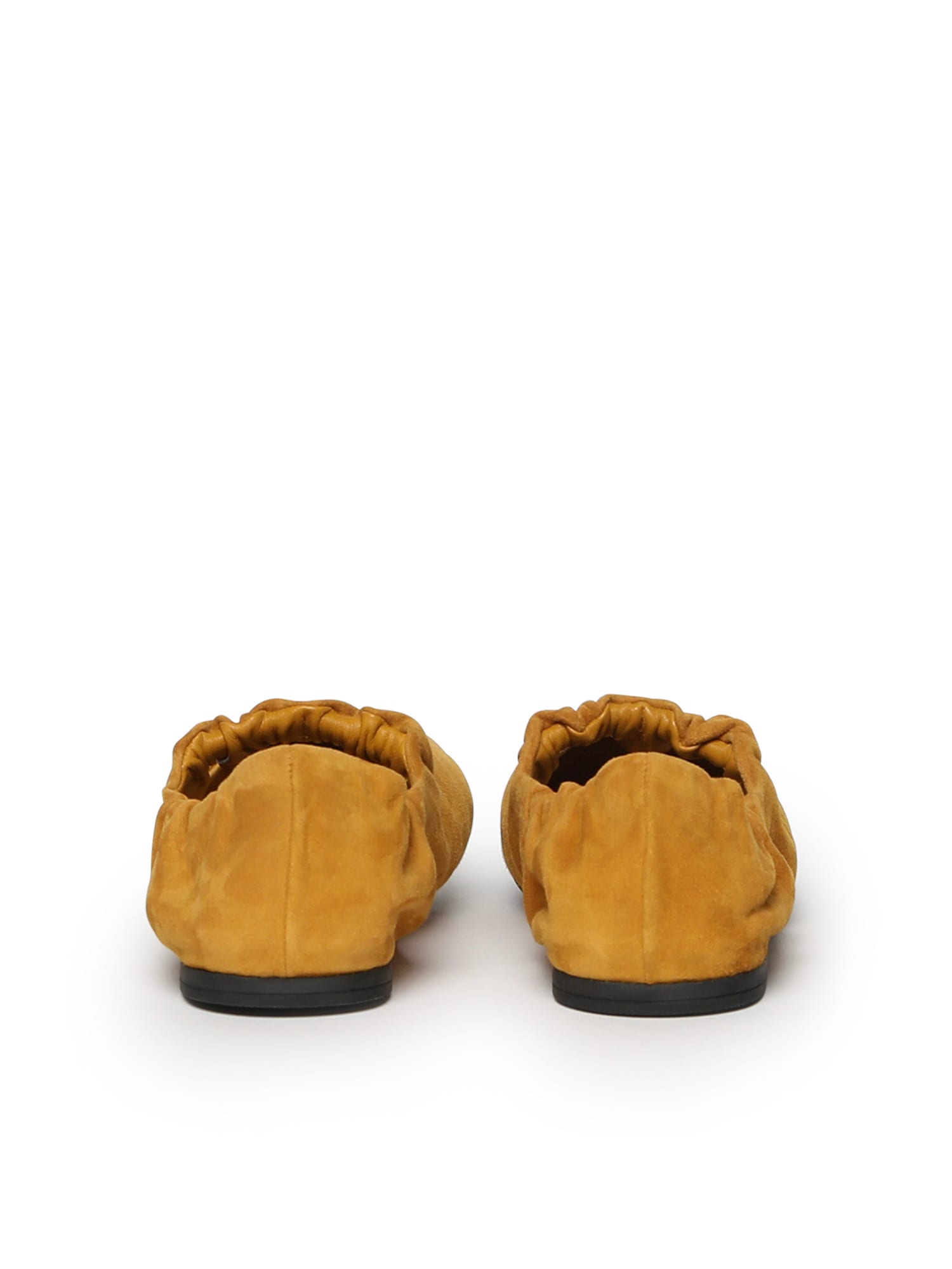 Miu Miu Suede Ruffle Ballerinas In Brown