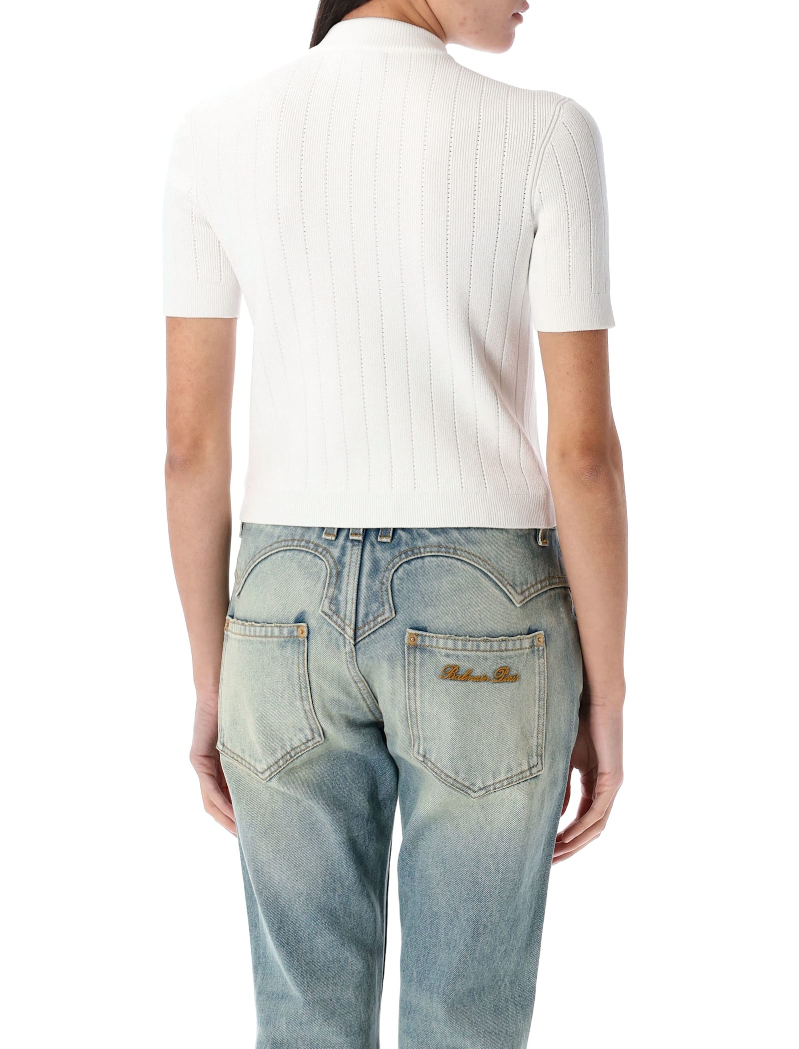 Shop Balmain 4-pocket Knitted Cardigan In White