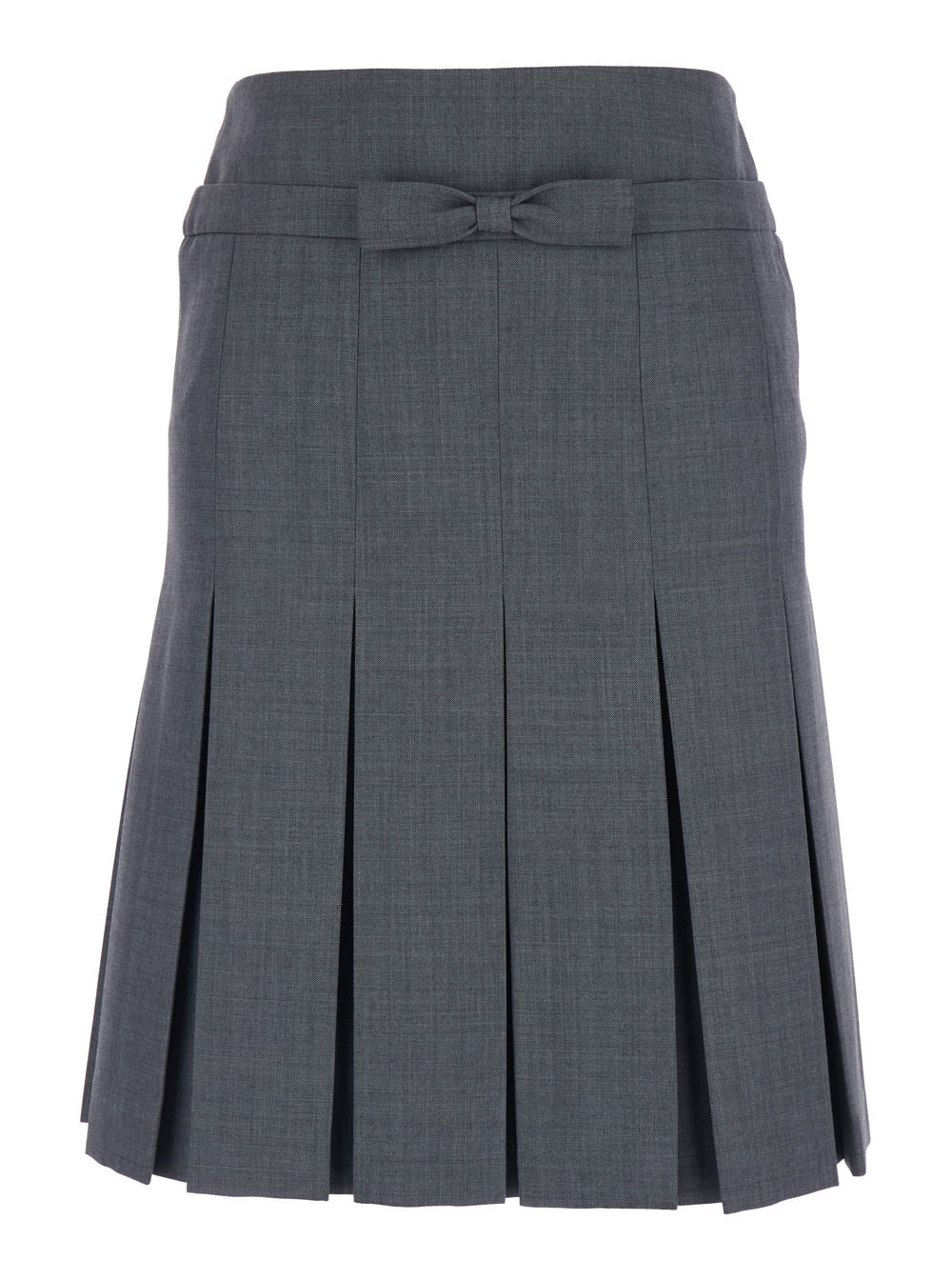 Shushu-tong Grey Pleated Skirt With Bow On The Front And Rear Concealed Zip Closure In Cotton Blend Woman In Gray