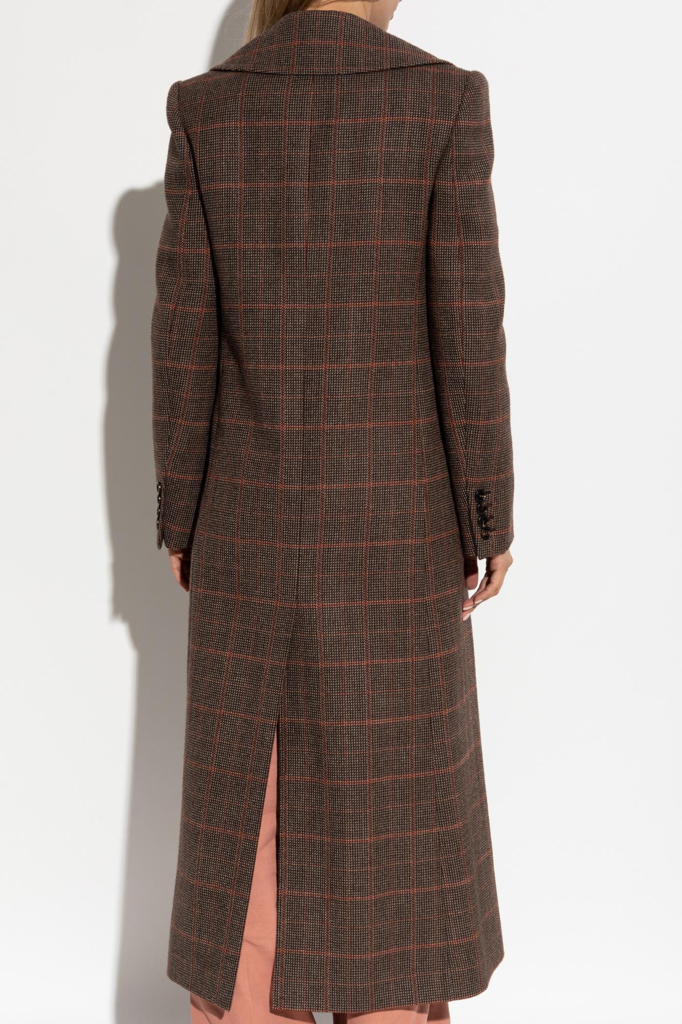 Chloé Double-breasted Coat With A Check Pattern In Brown