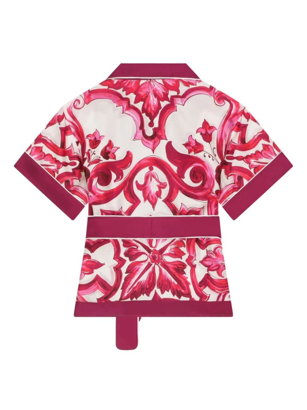 Shop Dolce & Gabbana Fuchsia Majolica Print Shirt With Belt In Pink