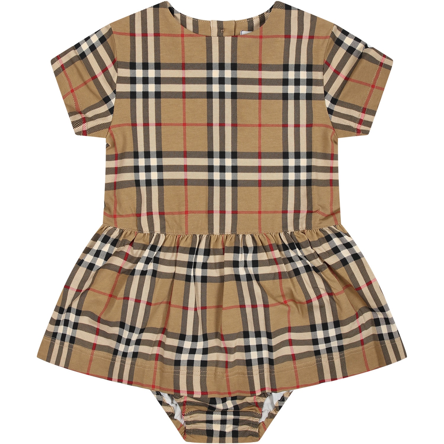 Burberry Beige Dress For Baby Girl With Iconic All-over Vintage Check