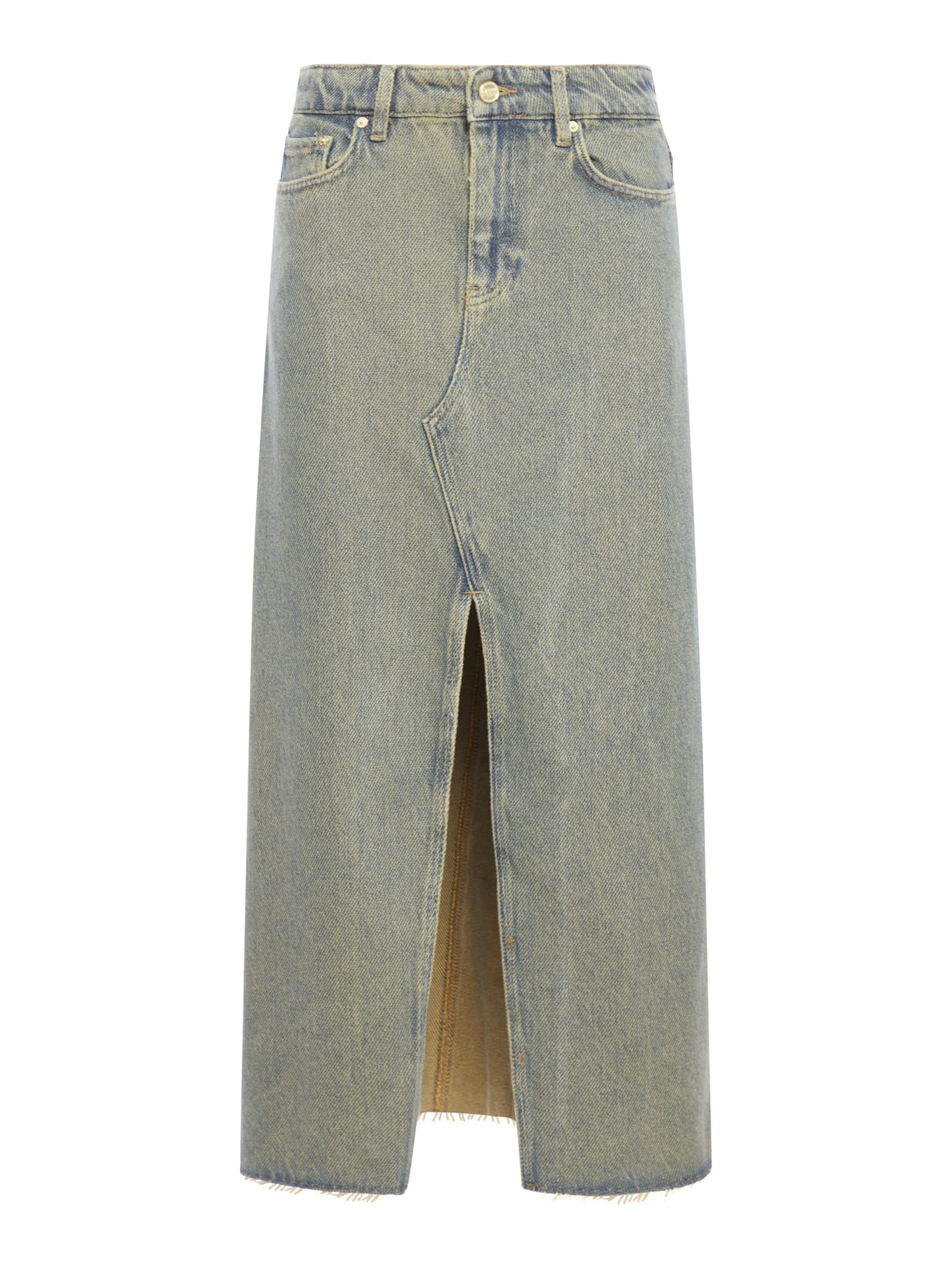 Shop Ganni Denim Skirt In Shitake