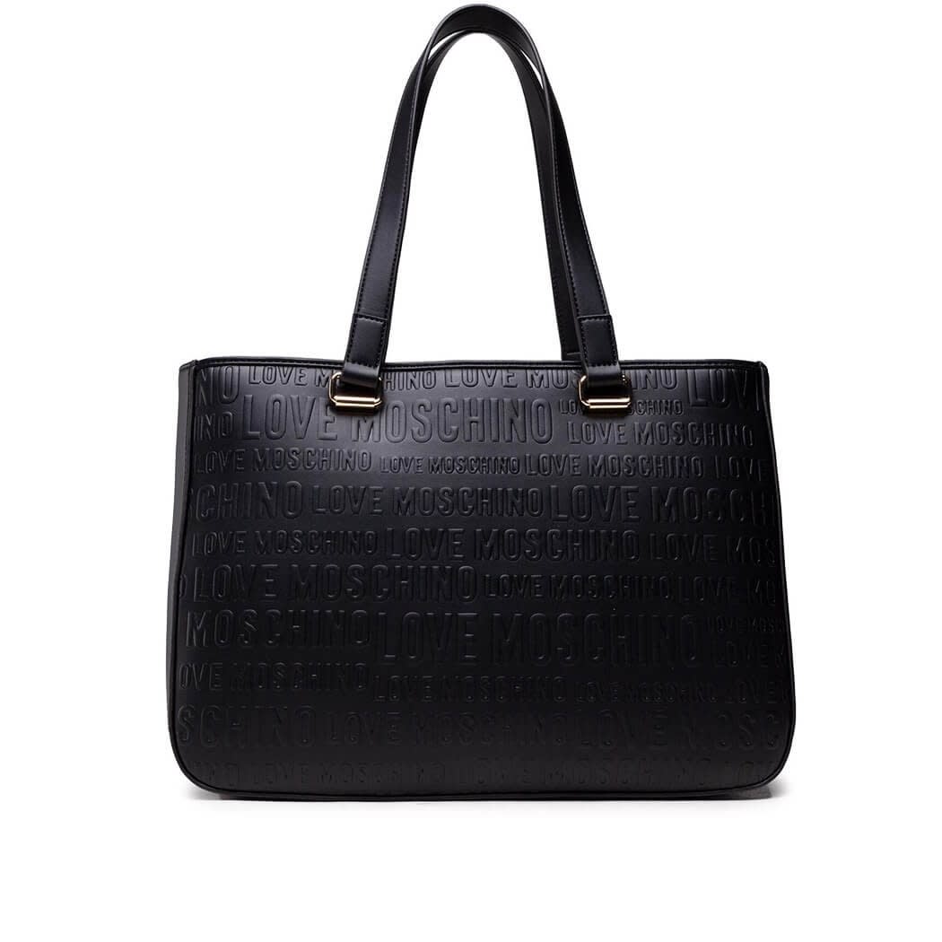 Love Moschino Black Shopping Bag With Embossed Logo