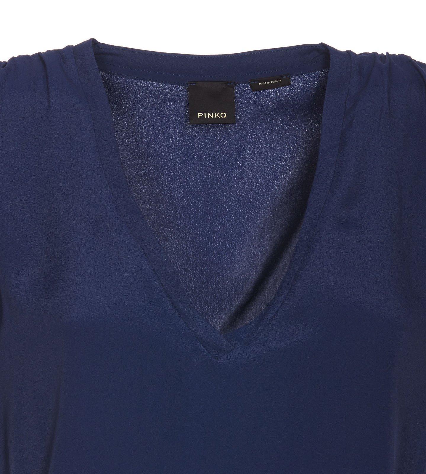 Shop Pinko V-neck Curved Hem T-shirt In Blu Cerimonia