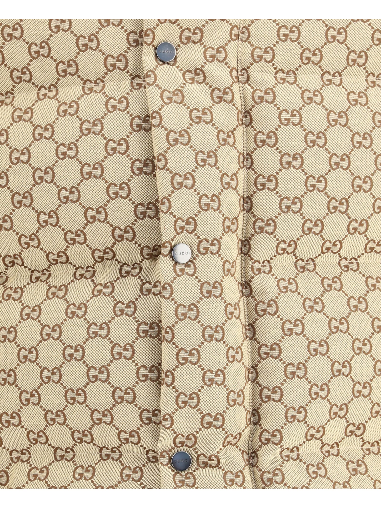 Gucci Gg Patterned Padded Down Jacket In Yellow