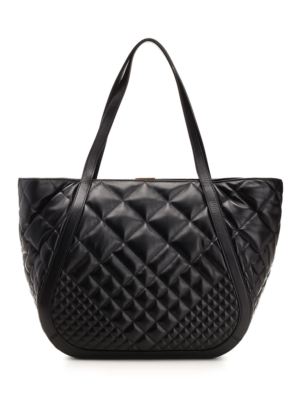 Shop Versace Quilted Leather Tote In Nero
