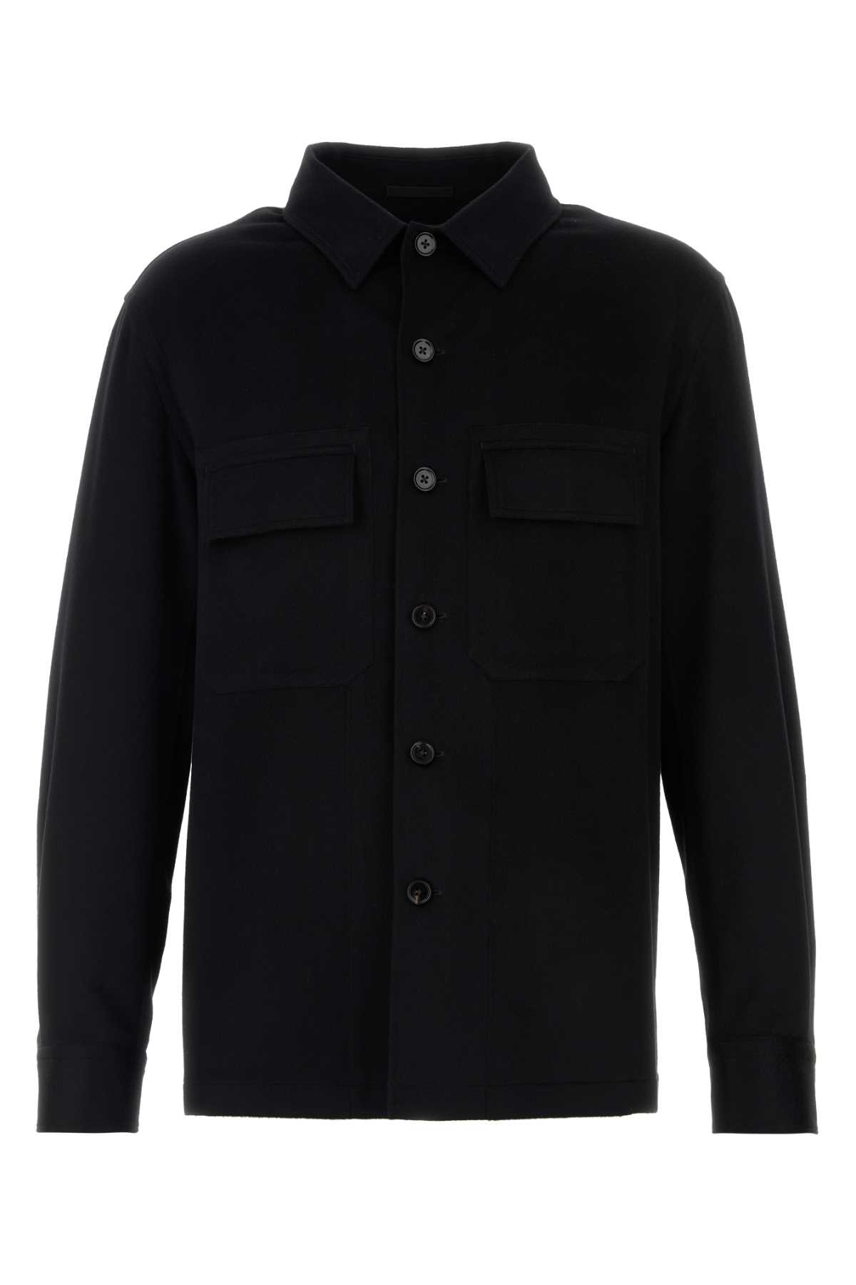 Shop Zegna Black Cashmere Shirt In 210g