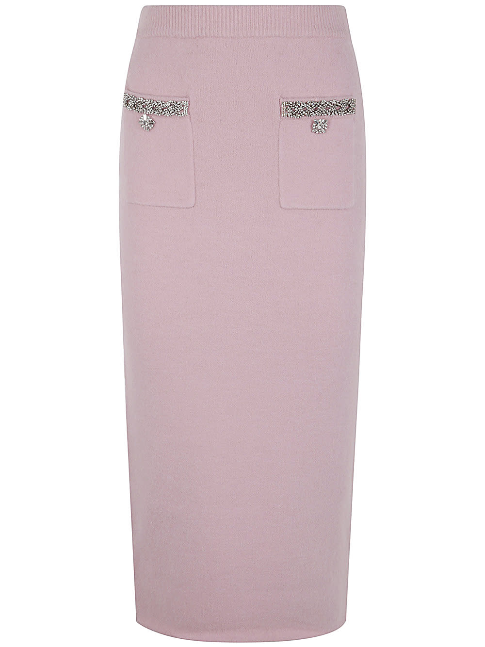 Shop Self-portrait Pink Embellished Knit Midi Skirt