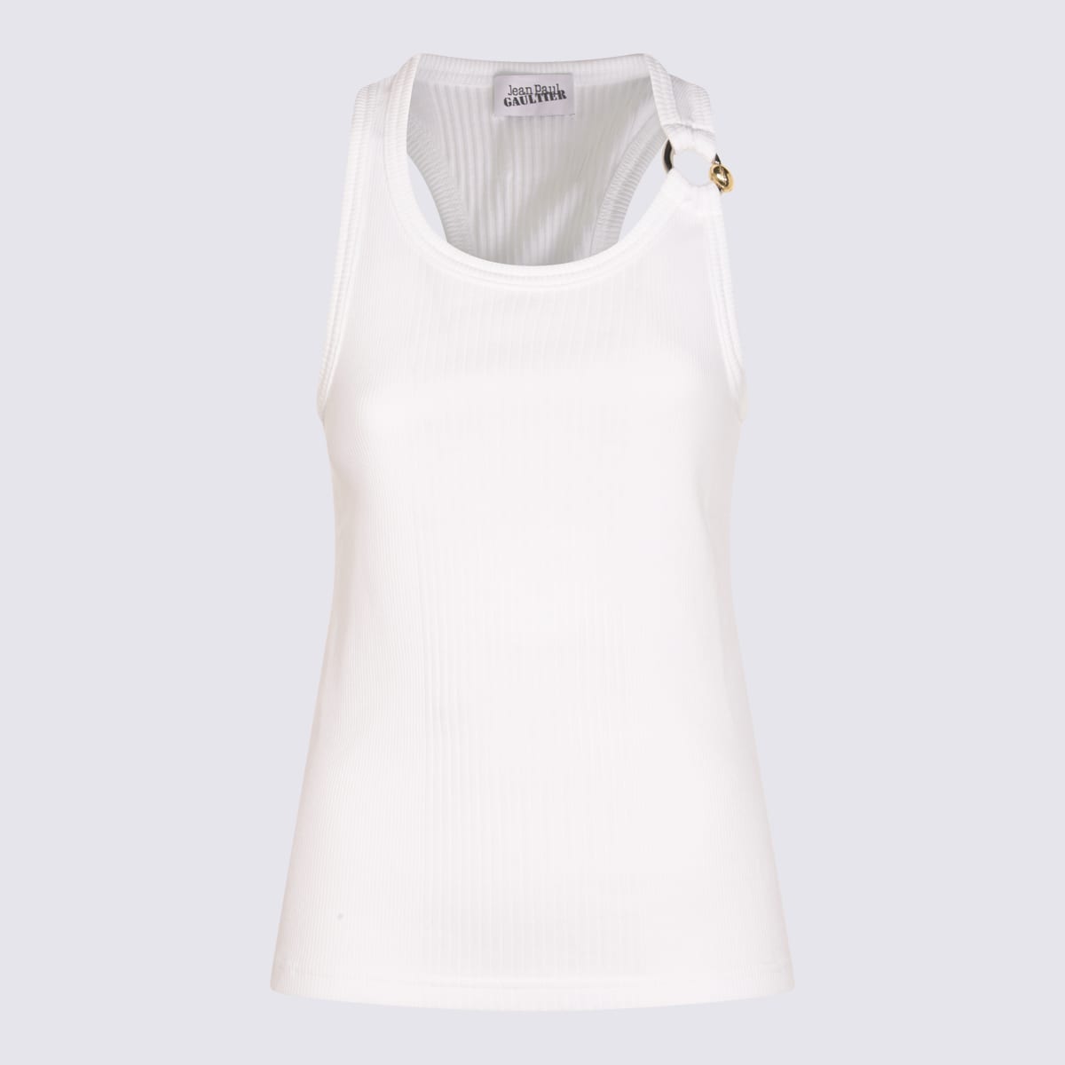 Jean Paul Gaultier Ribbed Texture Scoop Neck Sleeveless Top In White