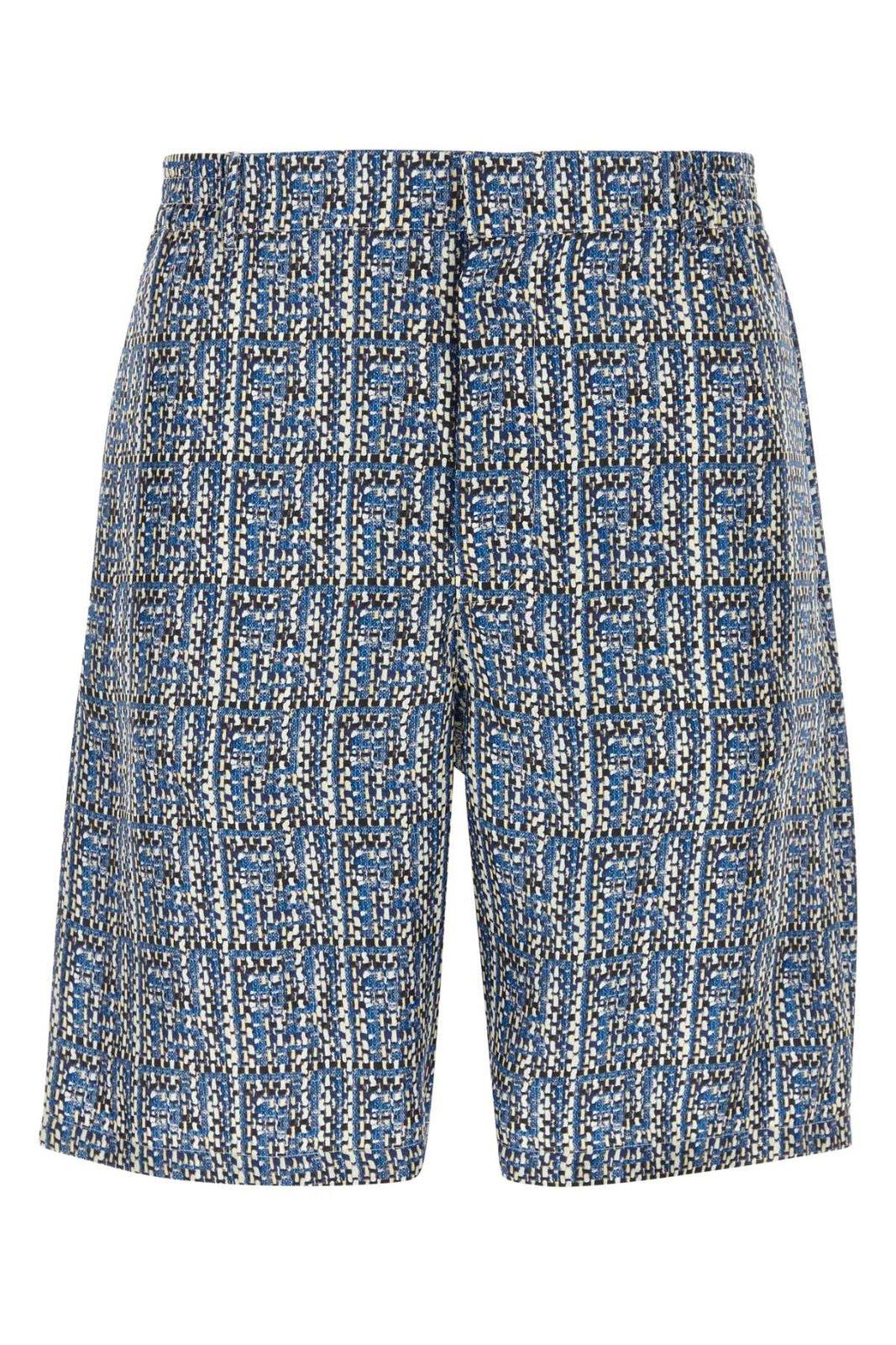 Shop Fendi All-over Ff Braided Printed Bermuda Shorts In Navy