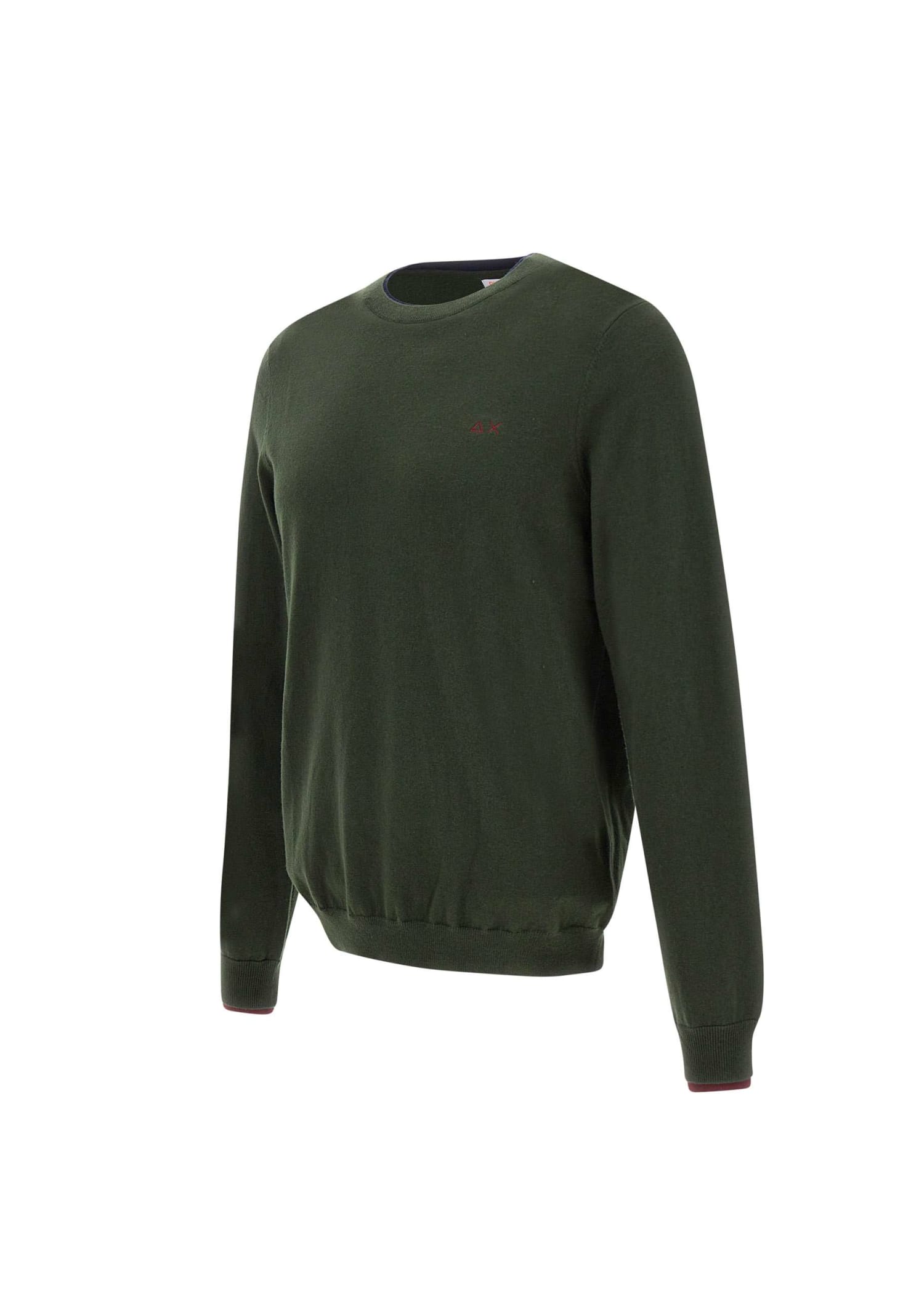 Shop Sun 68 Round Double Cotton And Wool Pullover Sweater In Militare