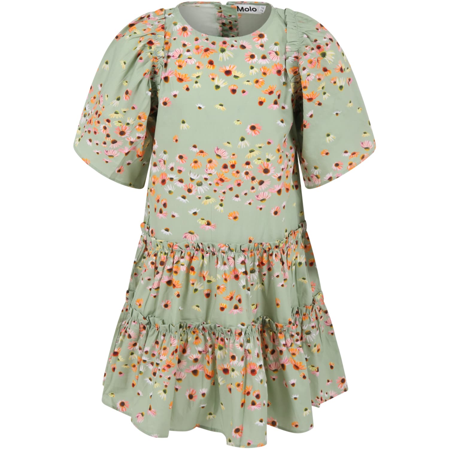 Molo Green Dress For Girl With Flowers