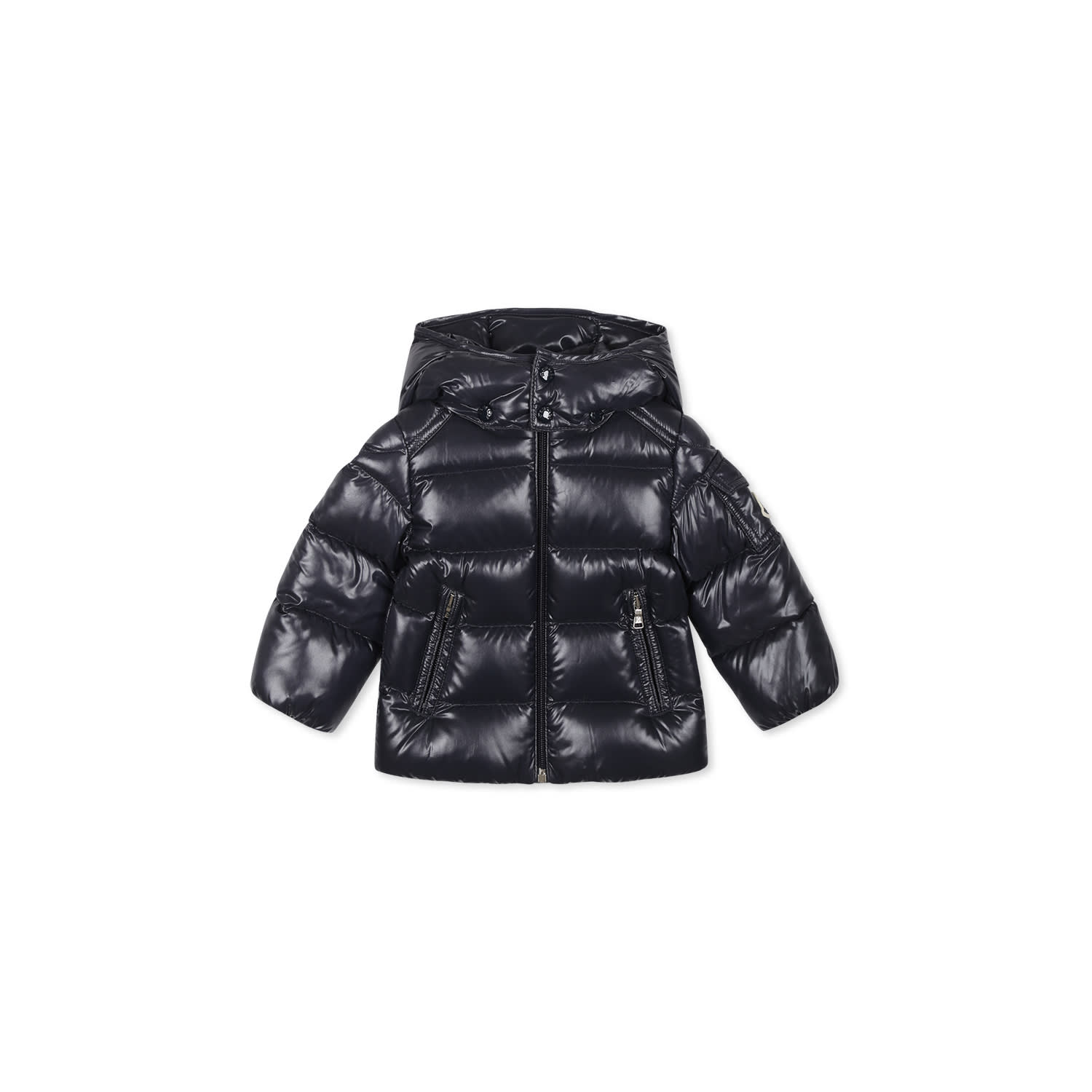 MONCLER BLUE MAYA DOWN JACKET FOR BABYKIDS WITH LOGO 