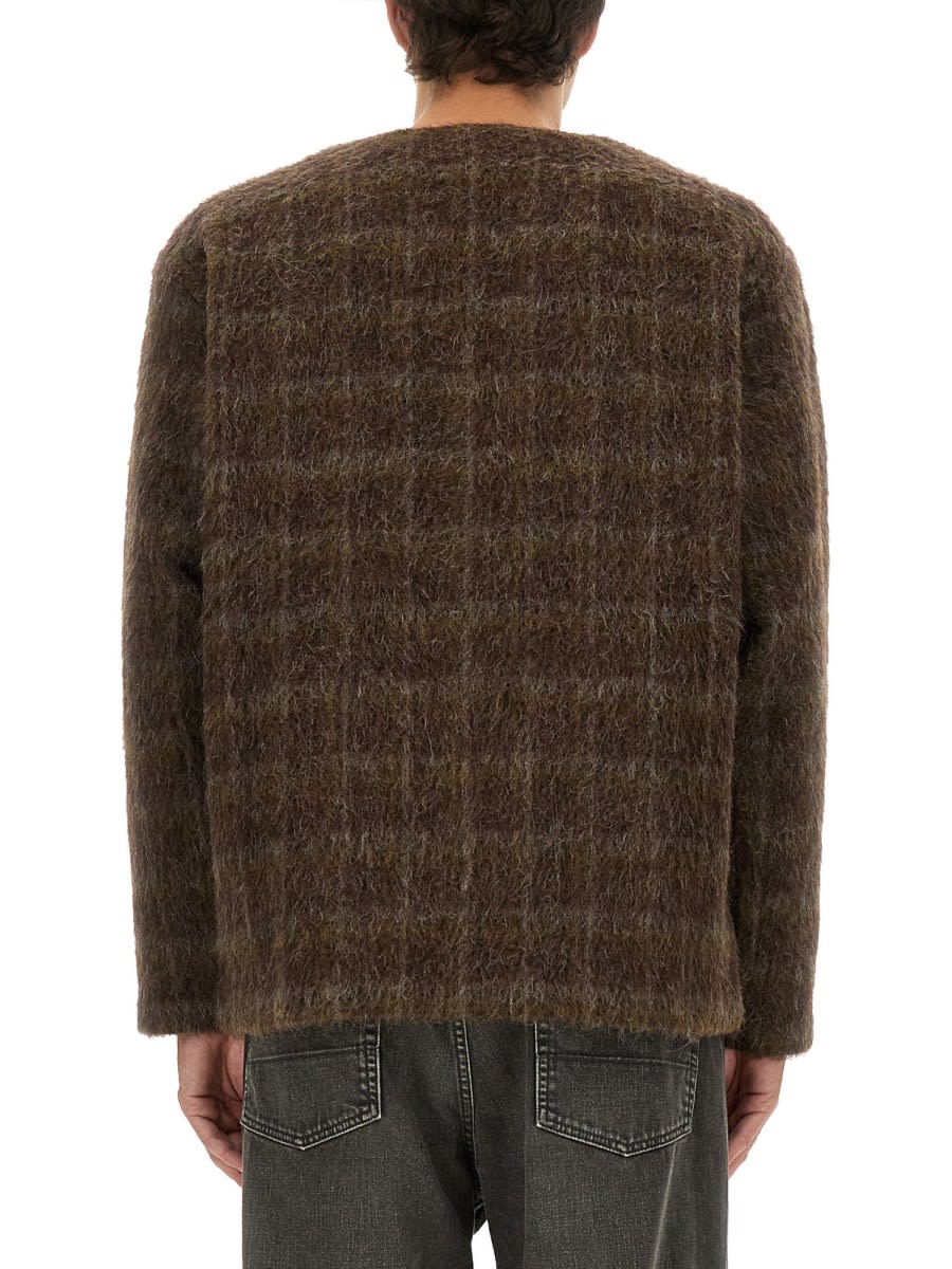 Our Legacy Embroidered Wool Blend V-neck Cardigan With Front Pockets In Brown