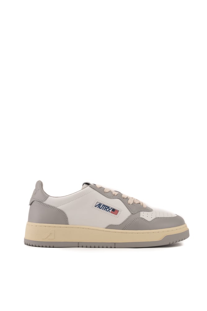 Shop Autry Medialist Low Sneakers In Two-tone Leather In White/vapor