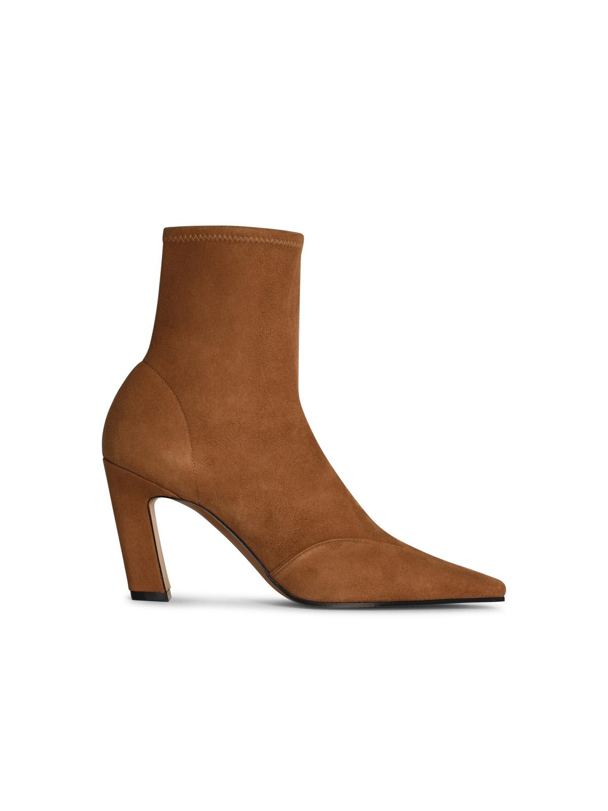 Shop Khaite Nevada 85 Beige Leather Ankle Boots