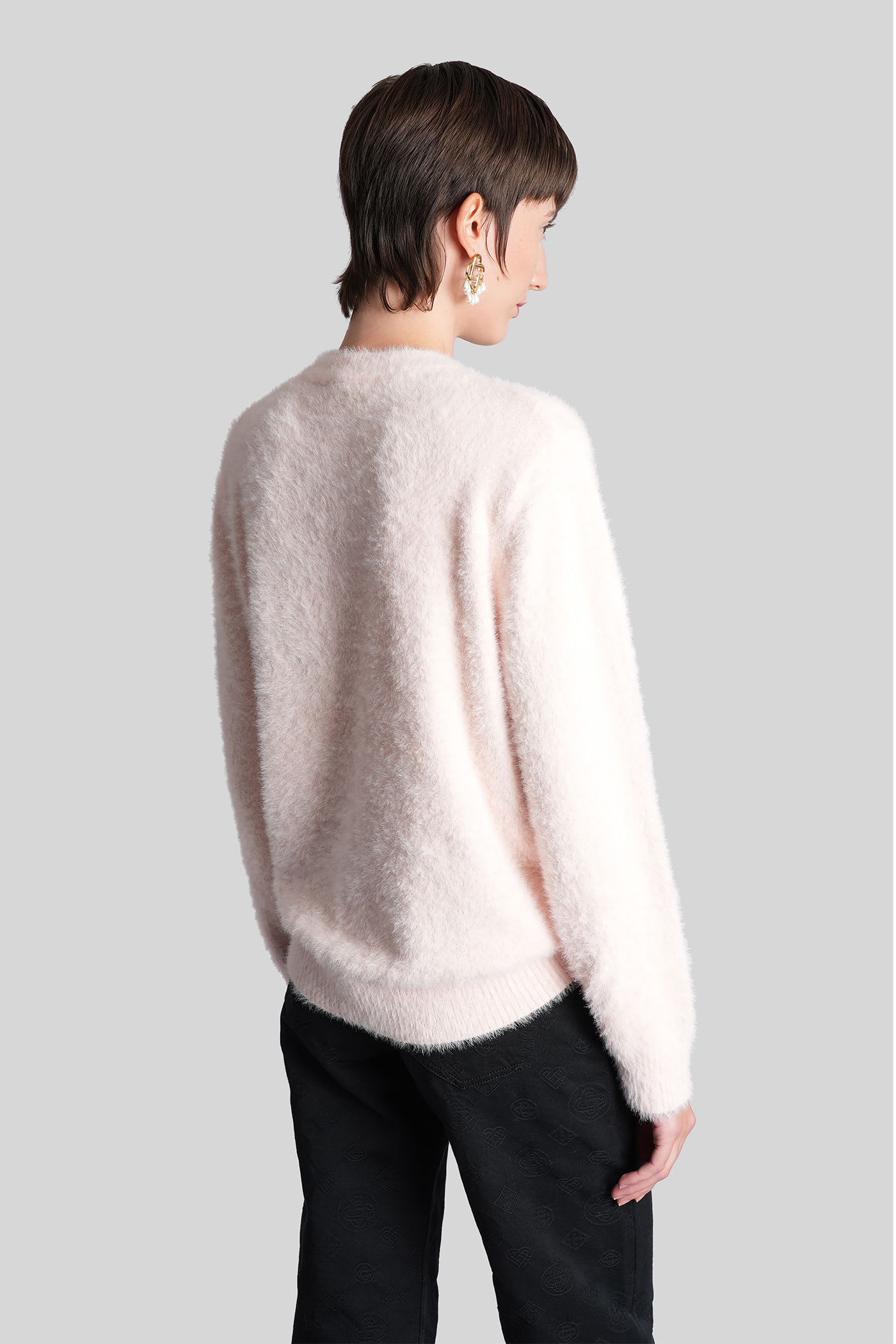 Casablanca Character Intarsia Crew Pullover Merino Kawaii Orange In Pink