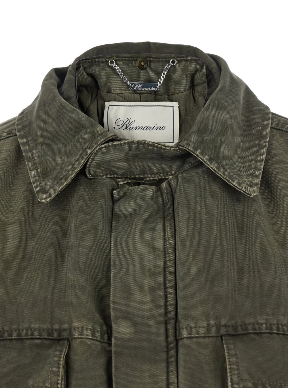 Blumarine Green Long Coat With Removable Fur Detail In Cotton Woman In Green
