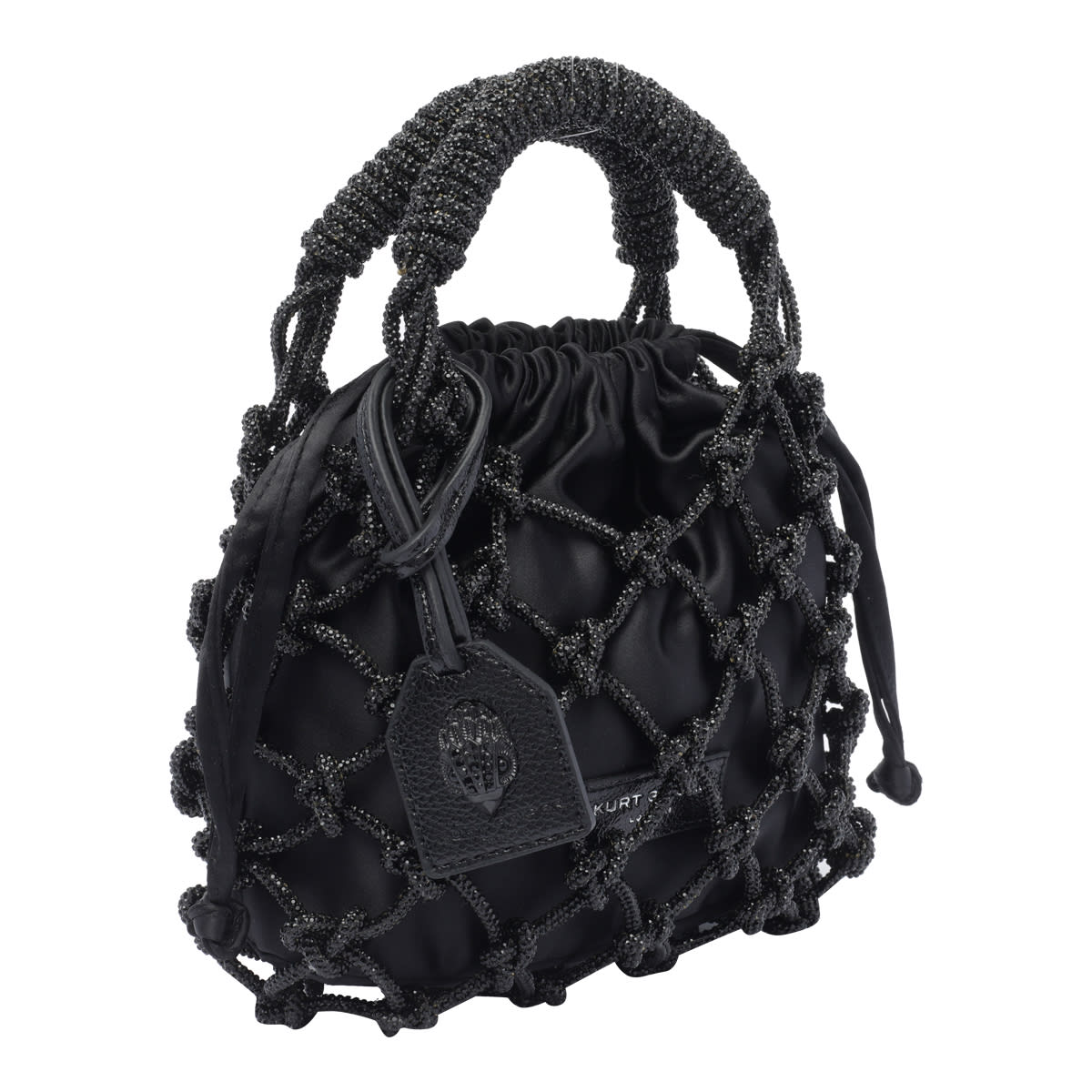 Kurt Geiger Small Macrame Crystal Handbag In Black