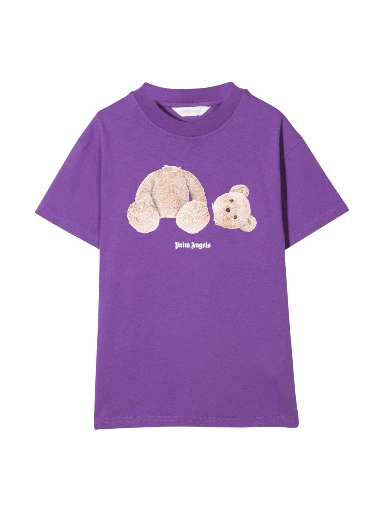 Palm Angels Purple T-shirt With Frontal Print